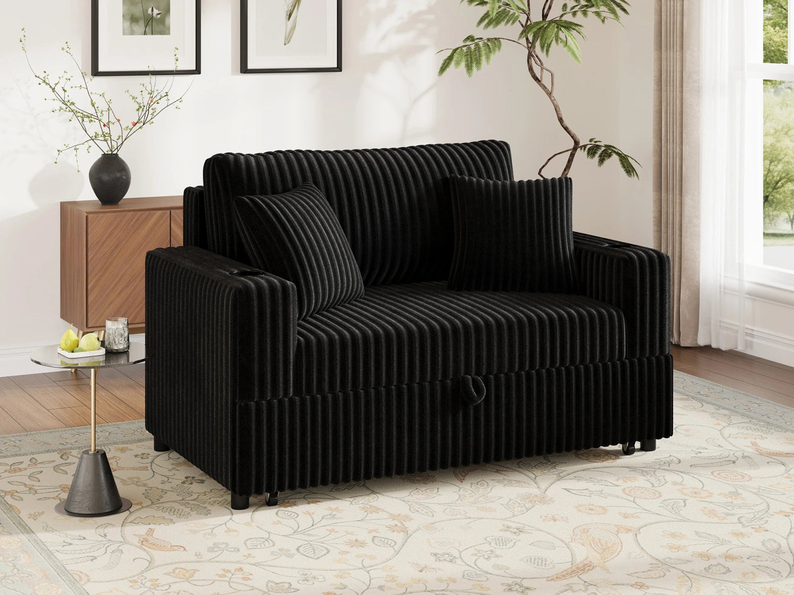 Wide Plush Corduroy Pull-out Sleeper Loveseat
#Color_Corduroy Black