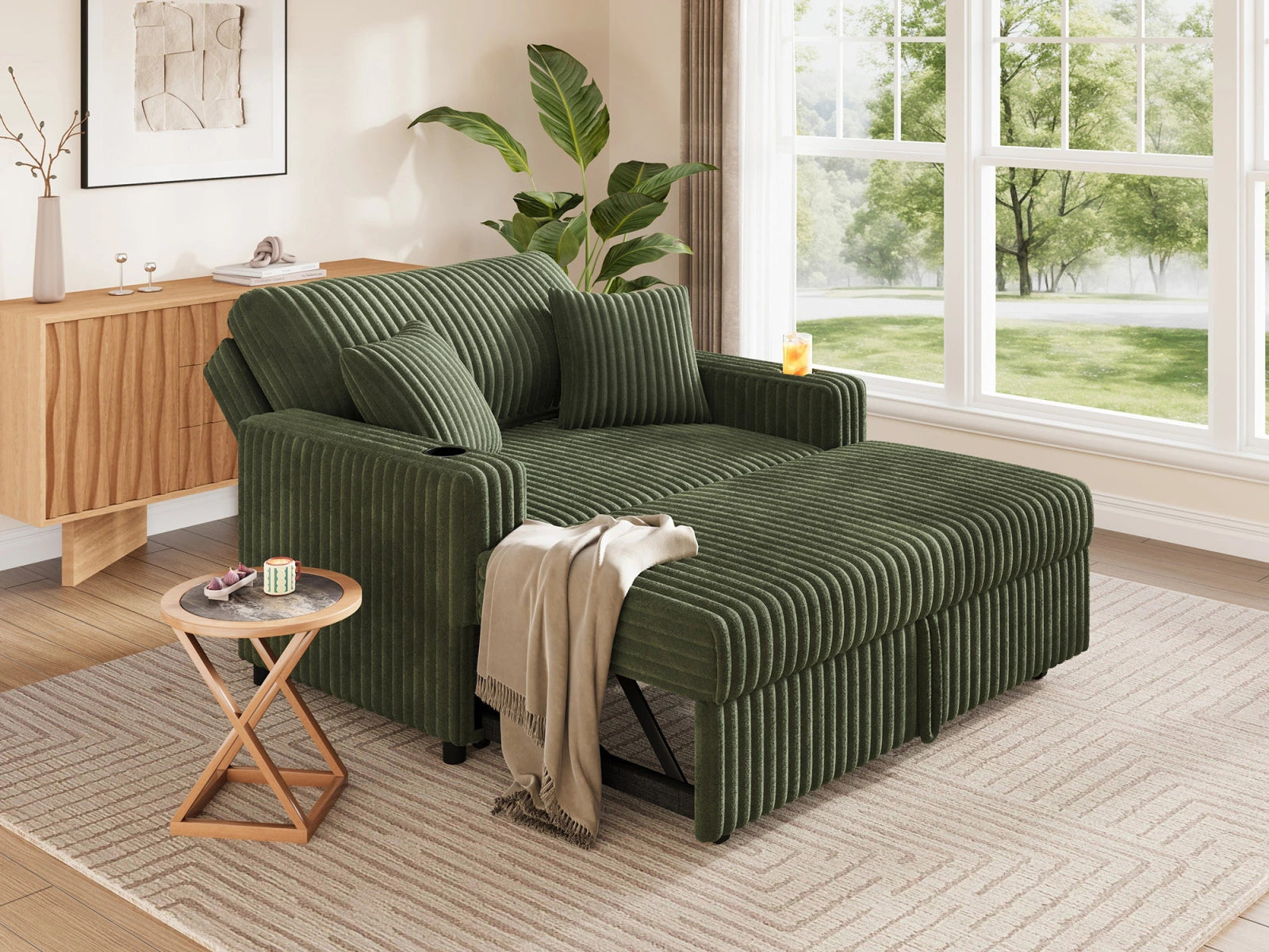 Wide Plush Corduroy Pull-out Sleeper Loveseat
#Color_Corduroy Green