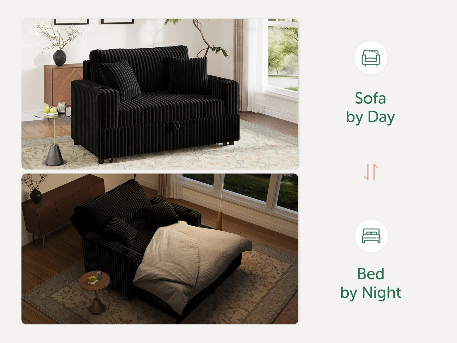 Wide Plush Corduroy Pull-out Sleeper Loveseat
#Color_Corduroy Black
