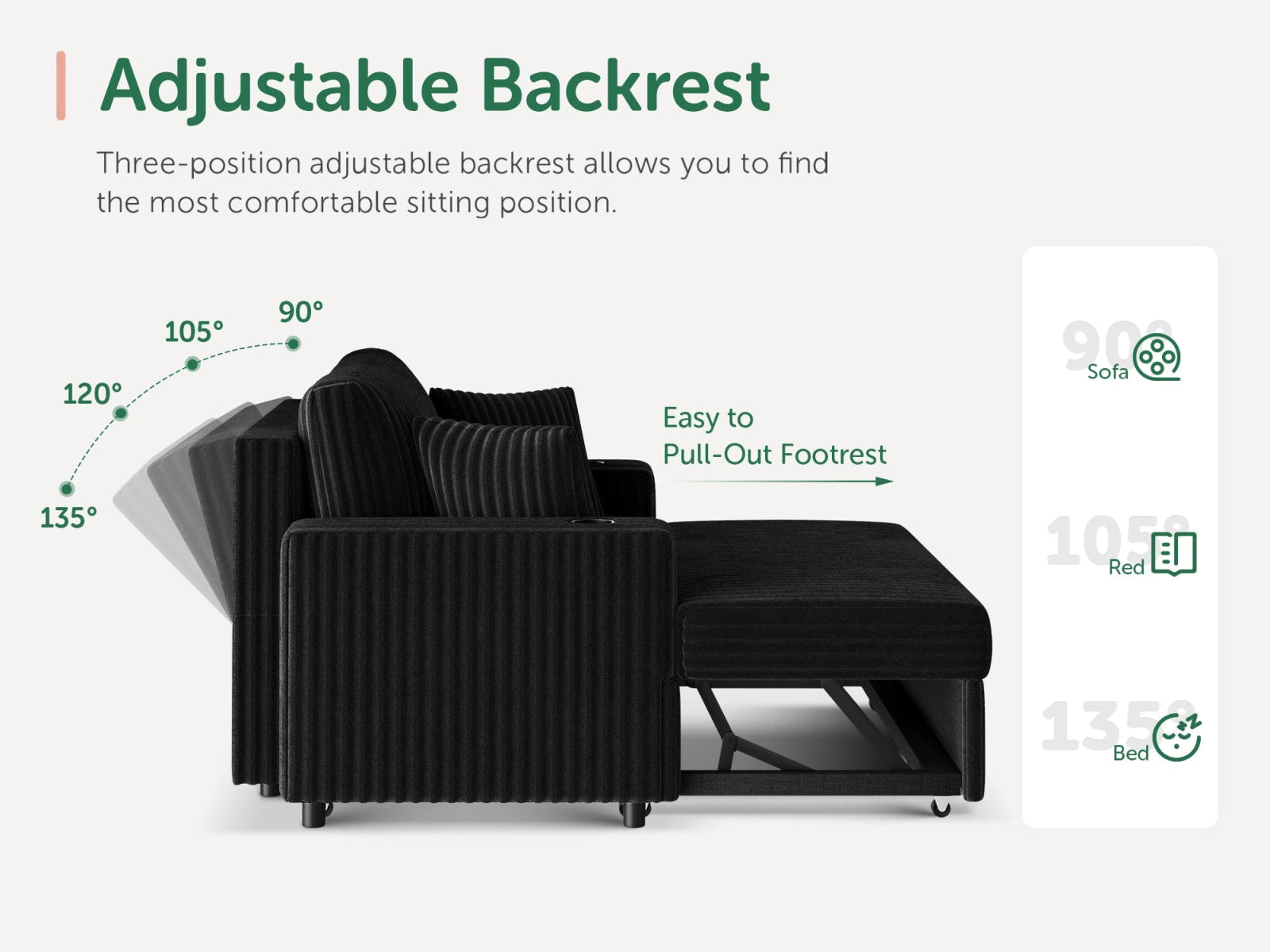 Wide Plush Corduroy Pull-out Sleeper Loveseat
#Color_Corduroy Black