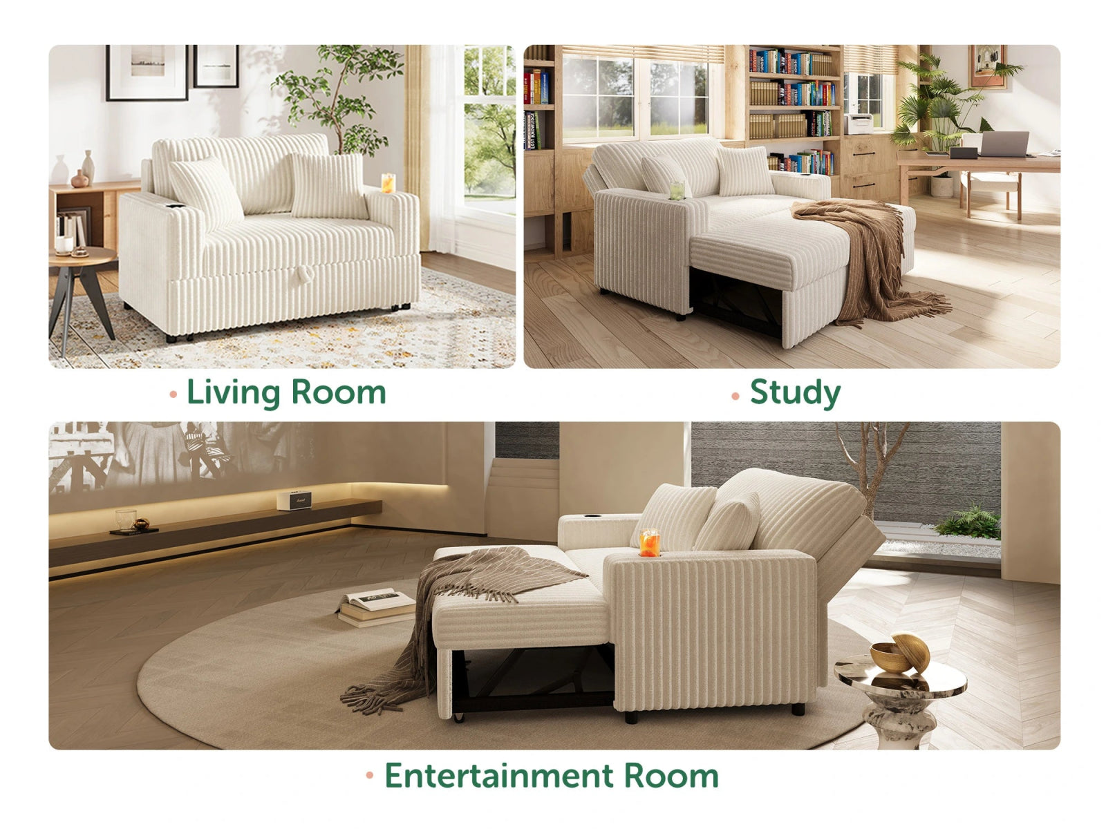 Wide Plush Corduroy Pull-out Sleeper Loveseat
#Color_Corduroy White