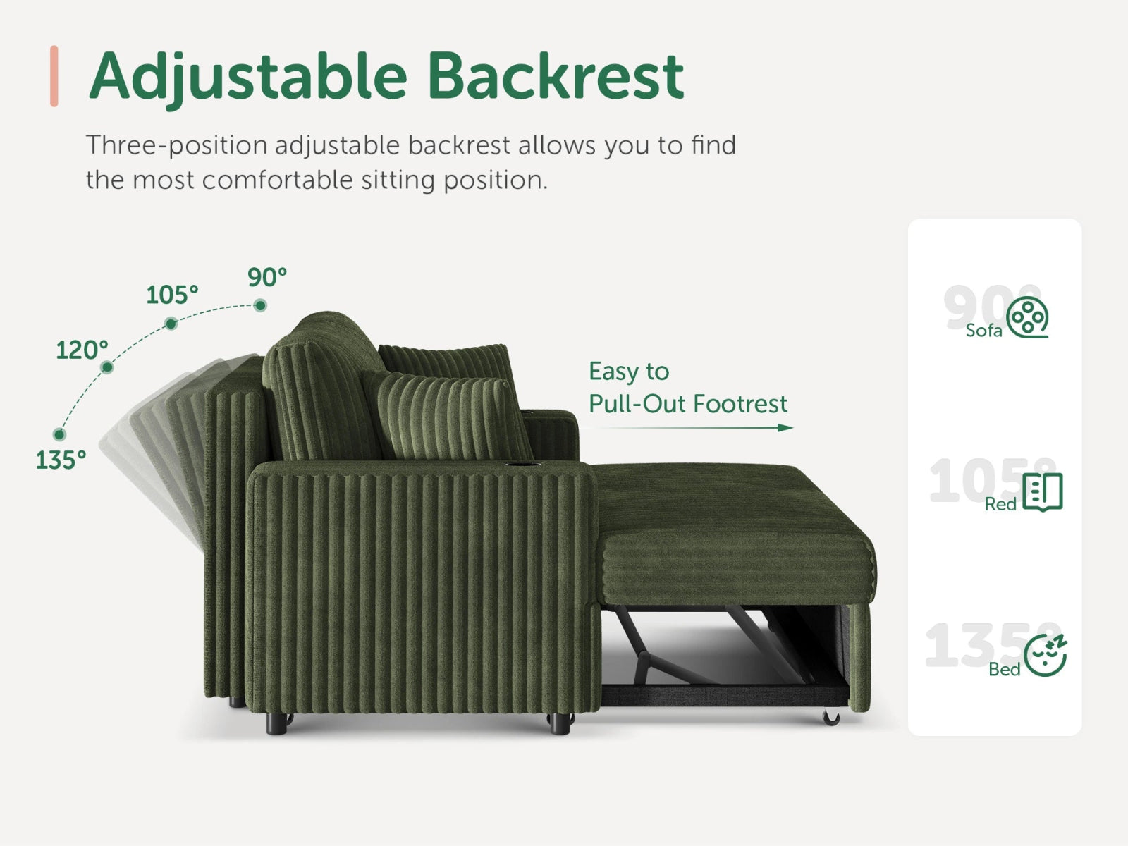 Wide Plush Corduroy Pull-out Sleeper Loveseat
#Color_Corduroy Green