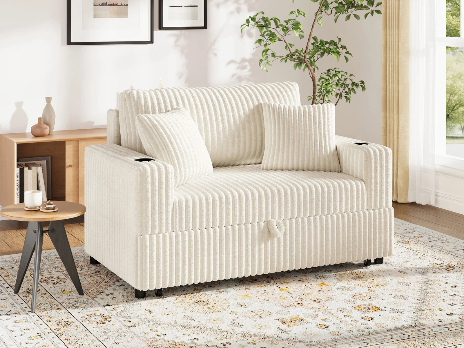 Wide Plush Corduroy Pull-out Sleeper Loveseat
#Color_Corduroy White
