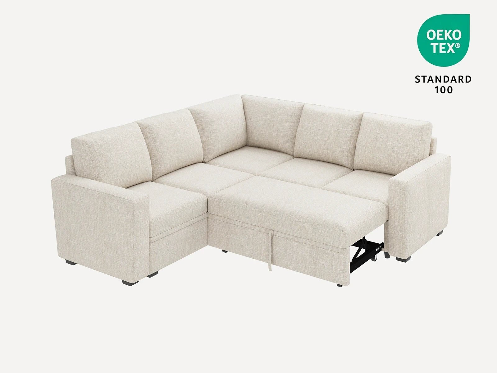 HONBAY 5-Piece Polyester Modular Sleeper Sectional With Storage Space #Color_Beige