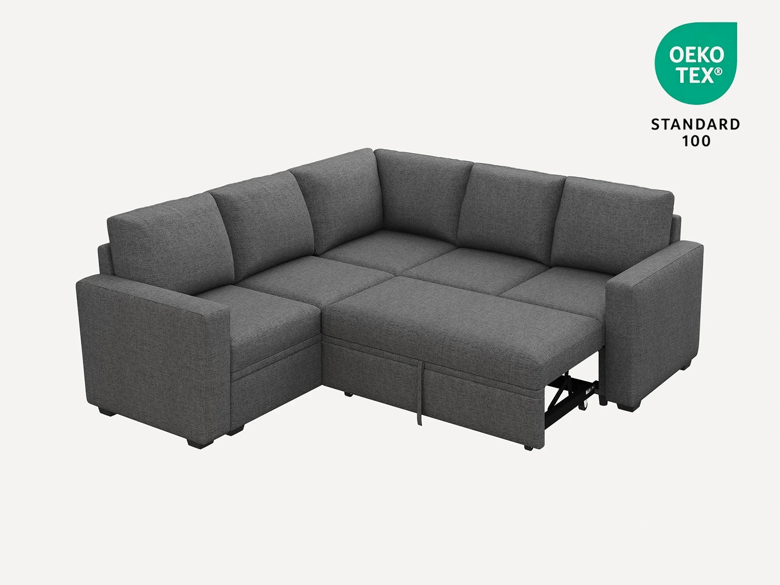 HONBAY 5-Piece Polyester Modular Sleeper Sectional With Storage Space #Color_Dark Grey