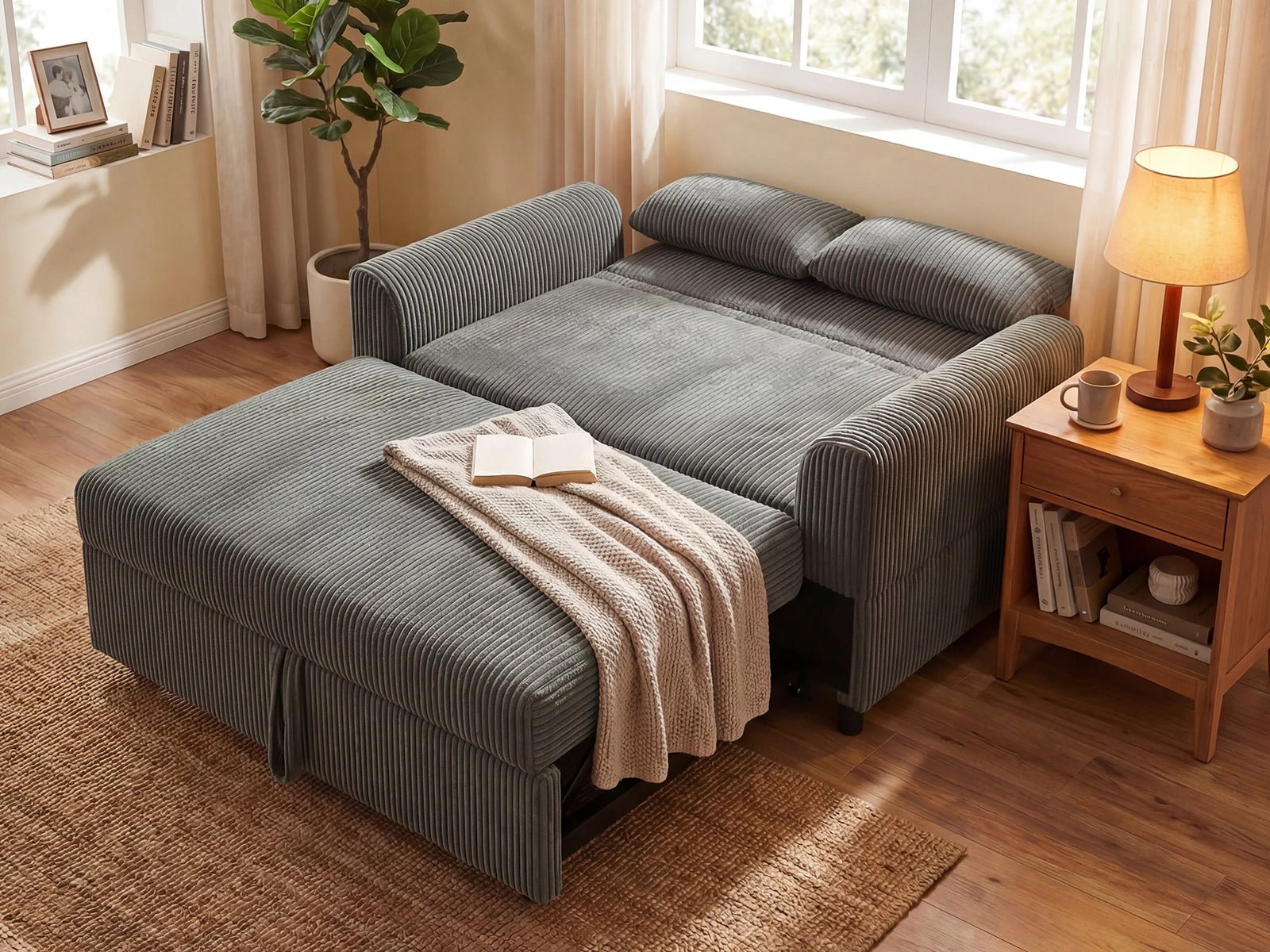 Isle Convertible Pull-Out Loveseat Sleeper
#Color_Corduroy Gray