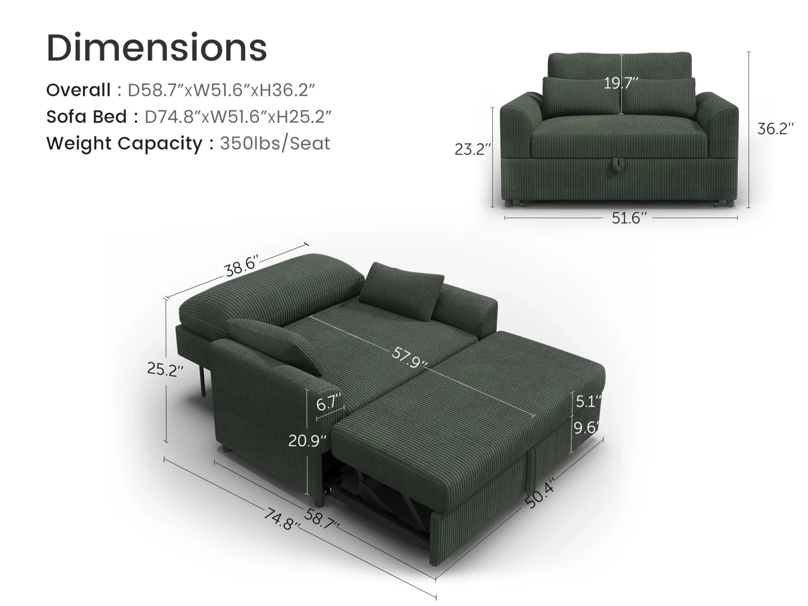 Isle Convertible Pull-Out Loveseat Sleeper
#Color_Corduroy Green