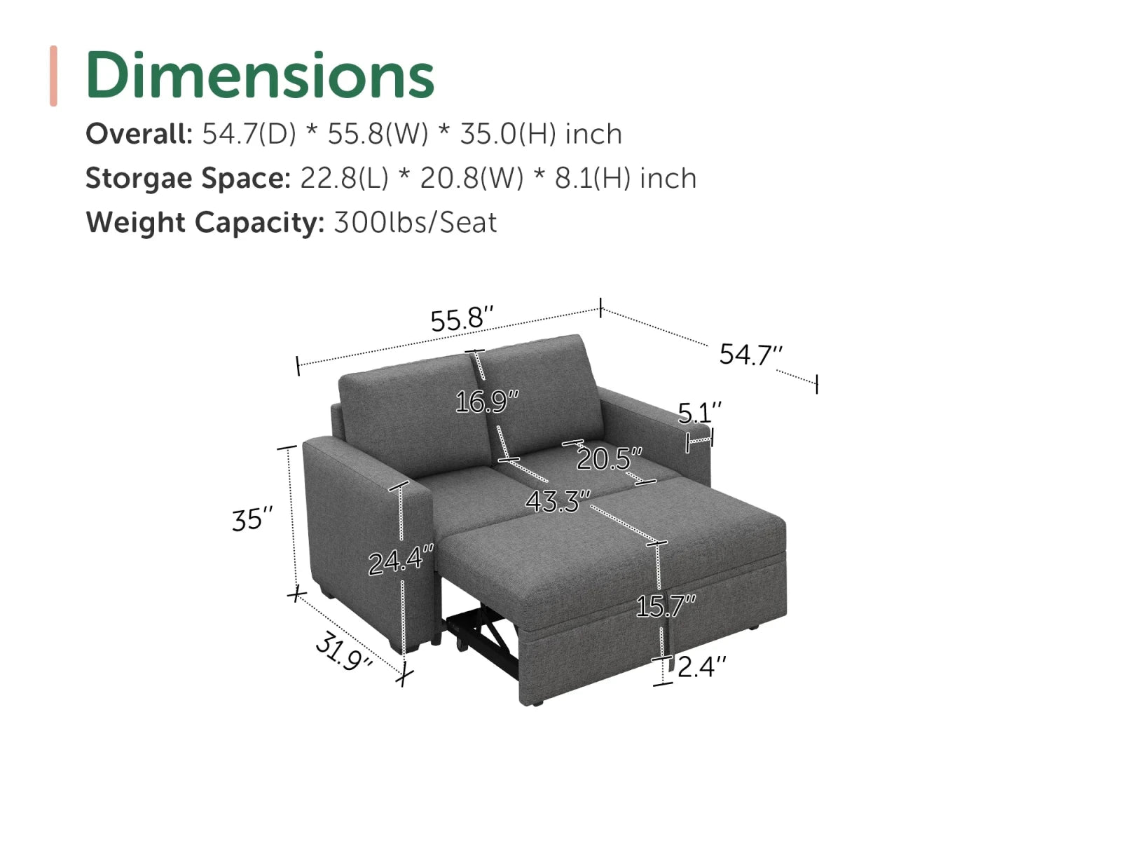 2-Piece Wide Plush Corduroy Modular Sleeper
#Color_Dark Gray