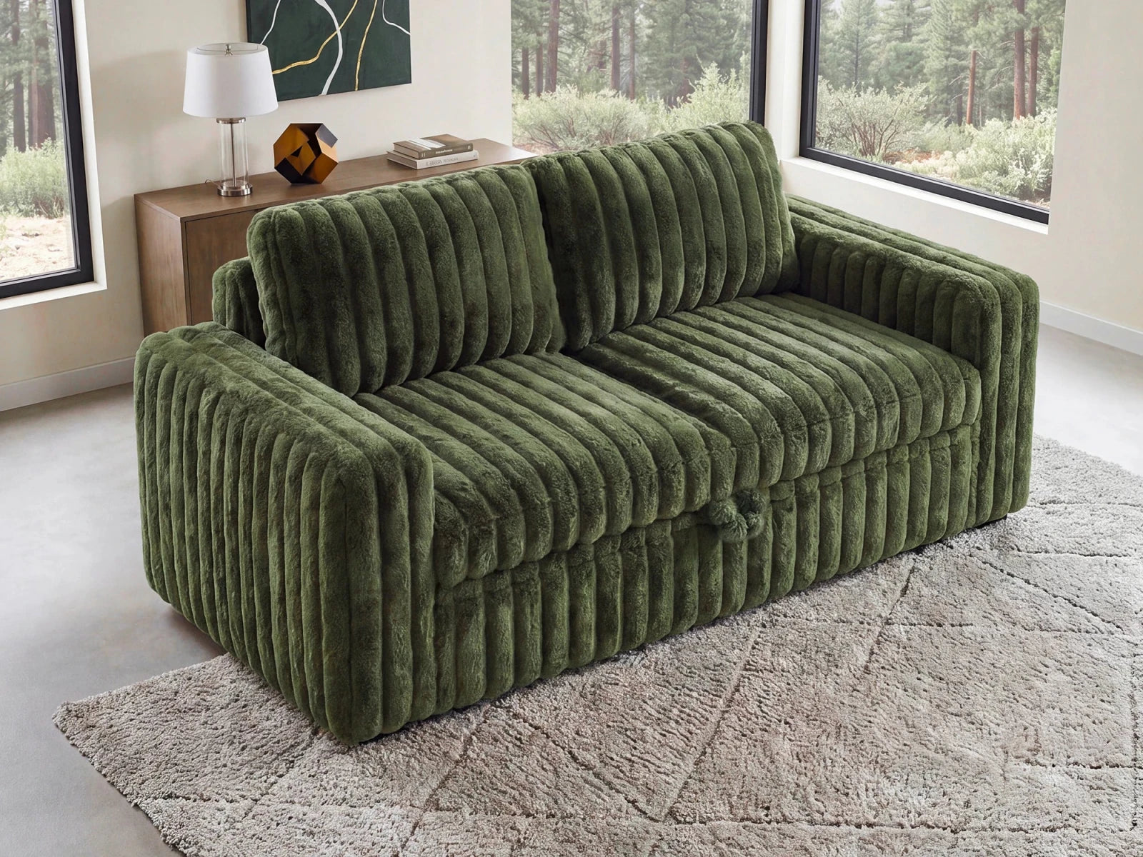 2-Piece Wide Plush Corduroy Modular Sleeper
#Color_Faux Rabbit Fur Green