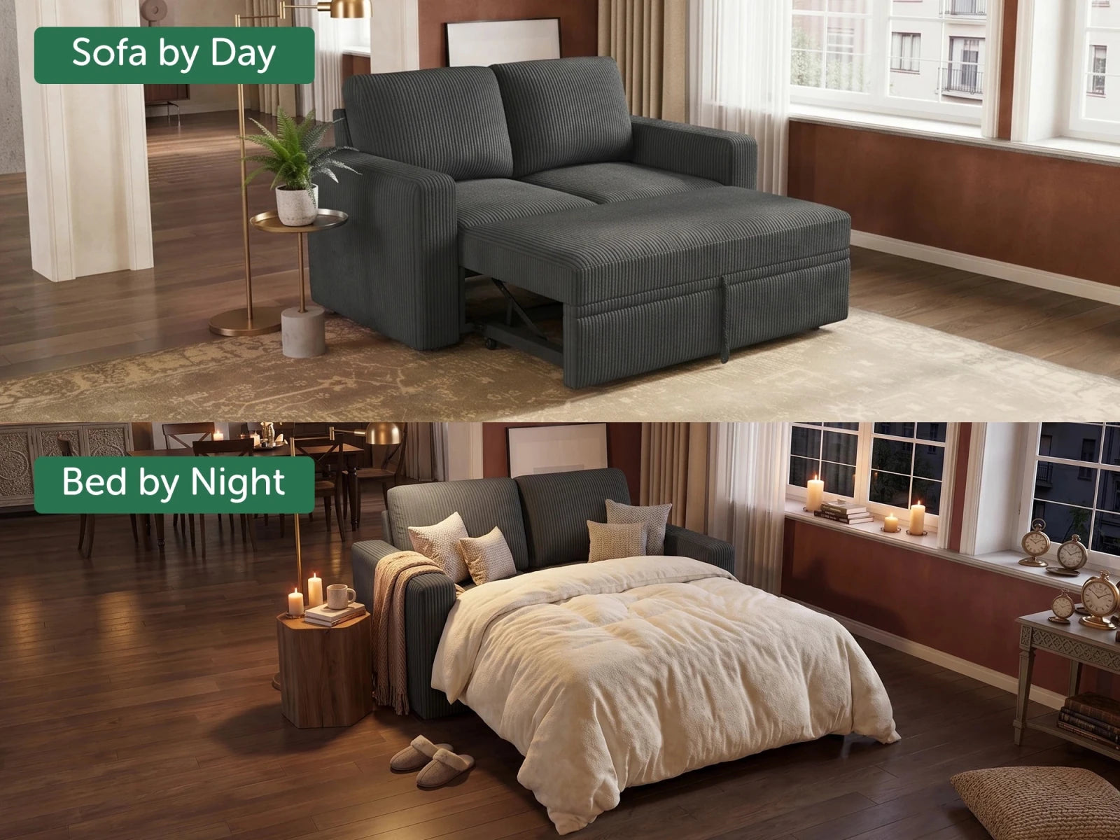 2-Piece Wide Plush Corduroy Modular Sleeper
#Color_Corduroy Gray