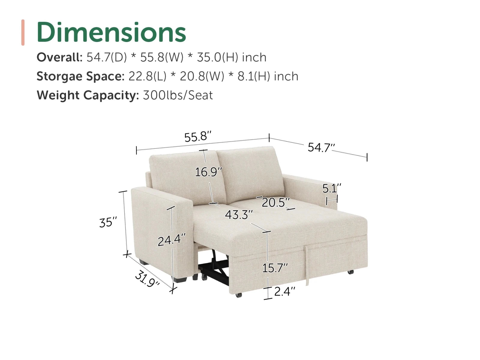 2-Piece Wide Plush Corduroy Modular Sleeper
#Color_Beige