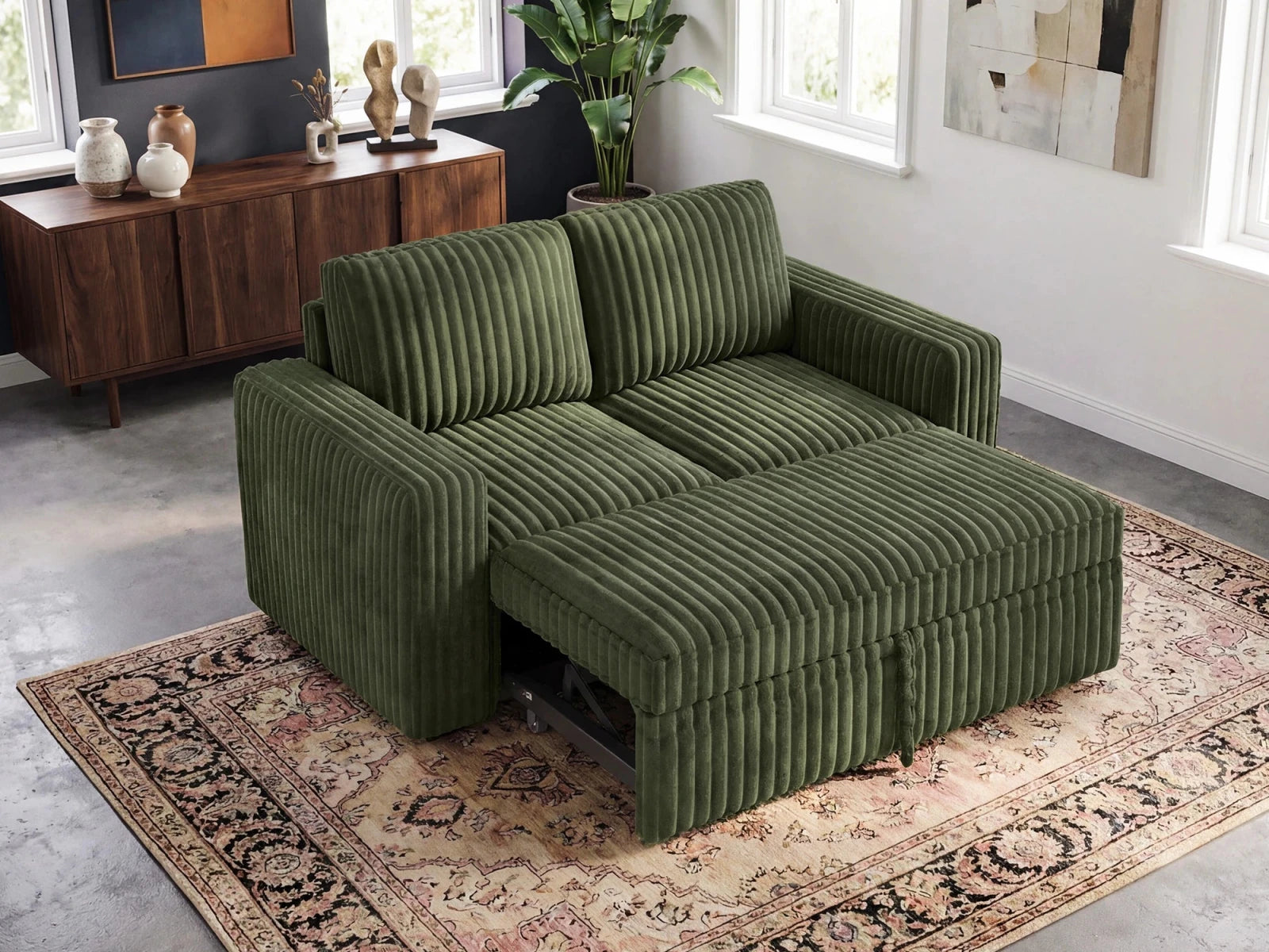 2-Piece Wide Plush Corduroy Modular Sleeper
#Color_Green