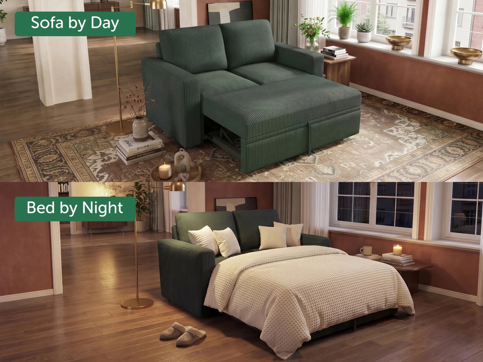 2-Piece Wide Plush Corduroy Modular Sleeper
#Color_Corduroy Green