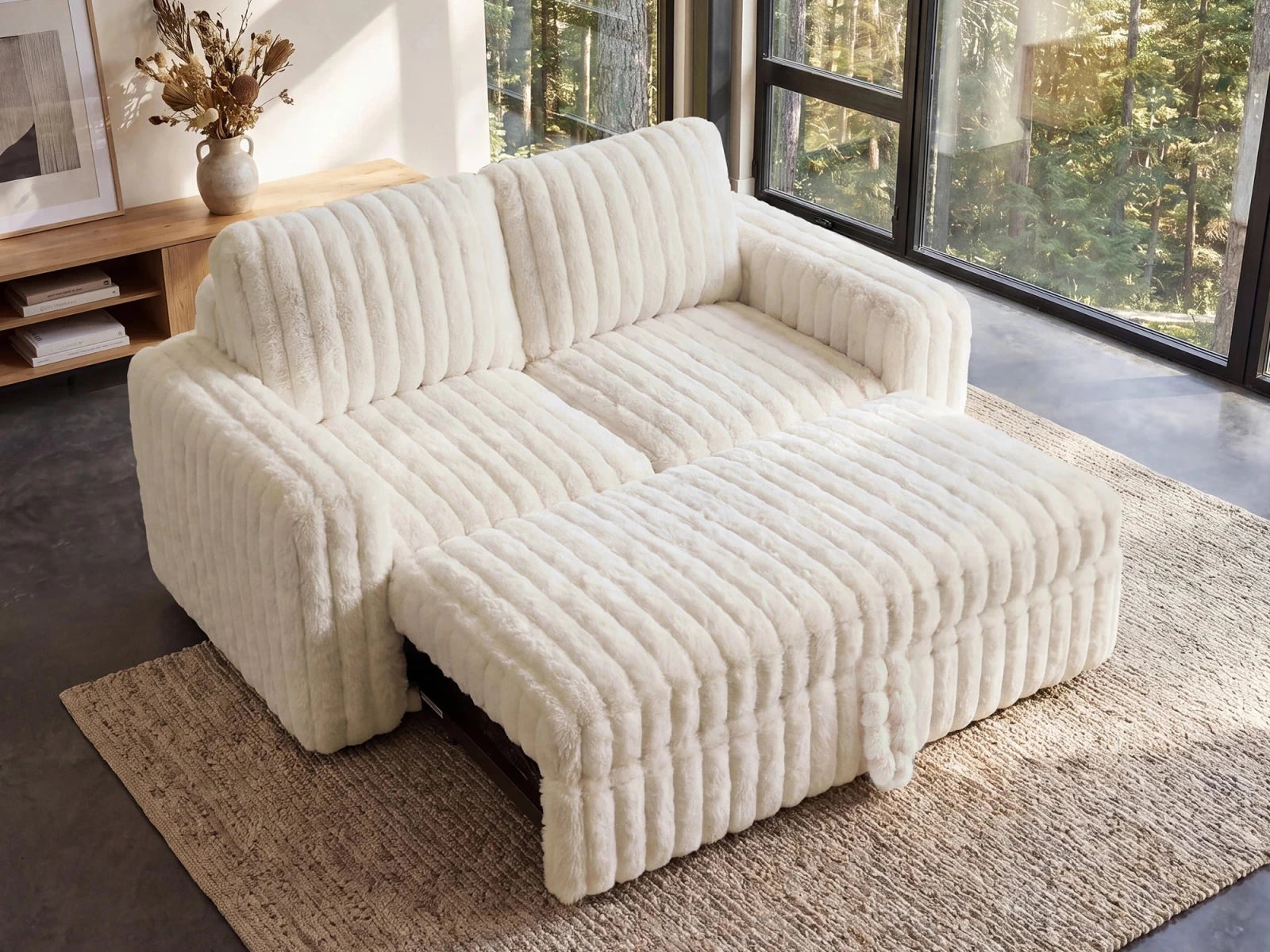 2-Piece Wide Plush Corduroy Modular Sleeper
#Color_Faux Rabbit Fur Ivory