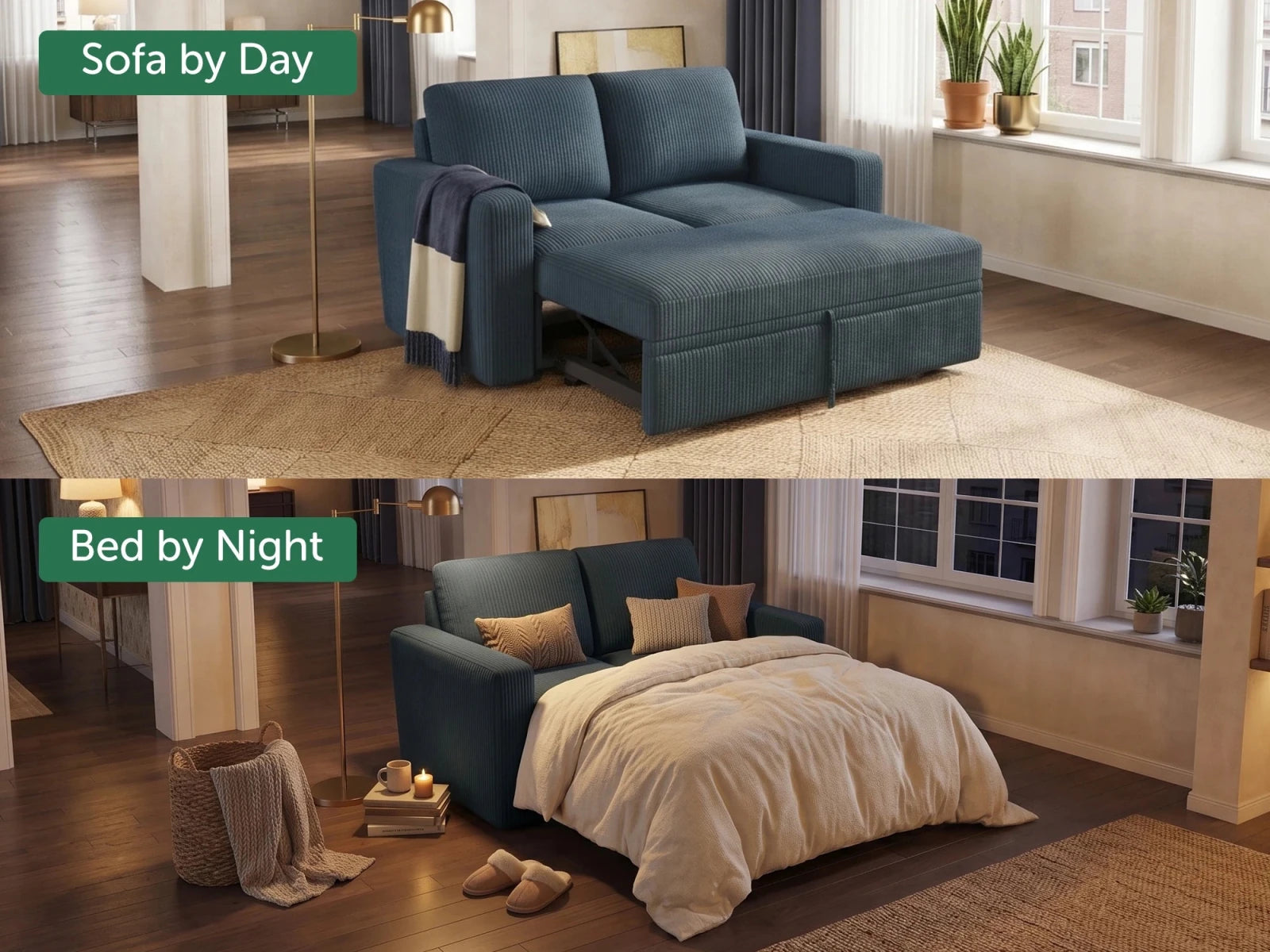 2-Piece Wide Plush Corduroy Modular Sleeper
#Color_Corduroy Blue