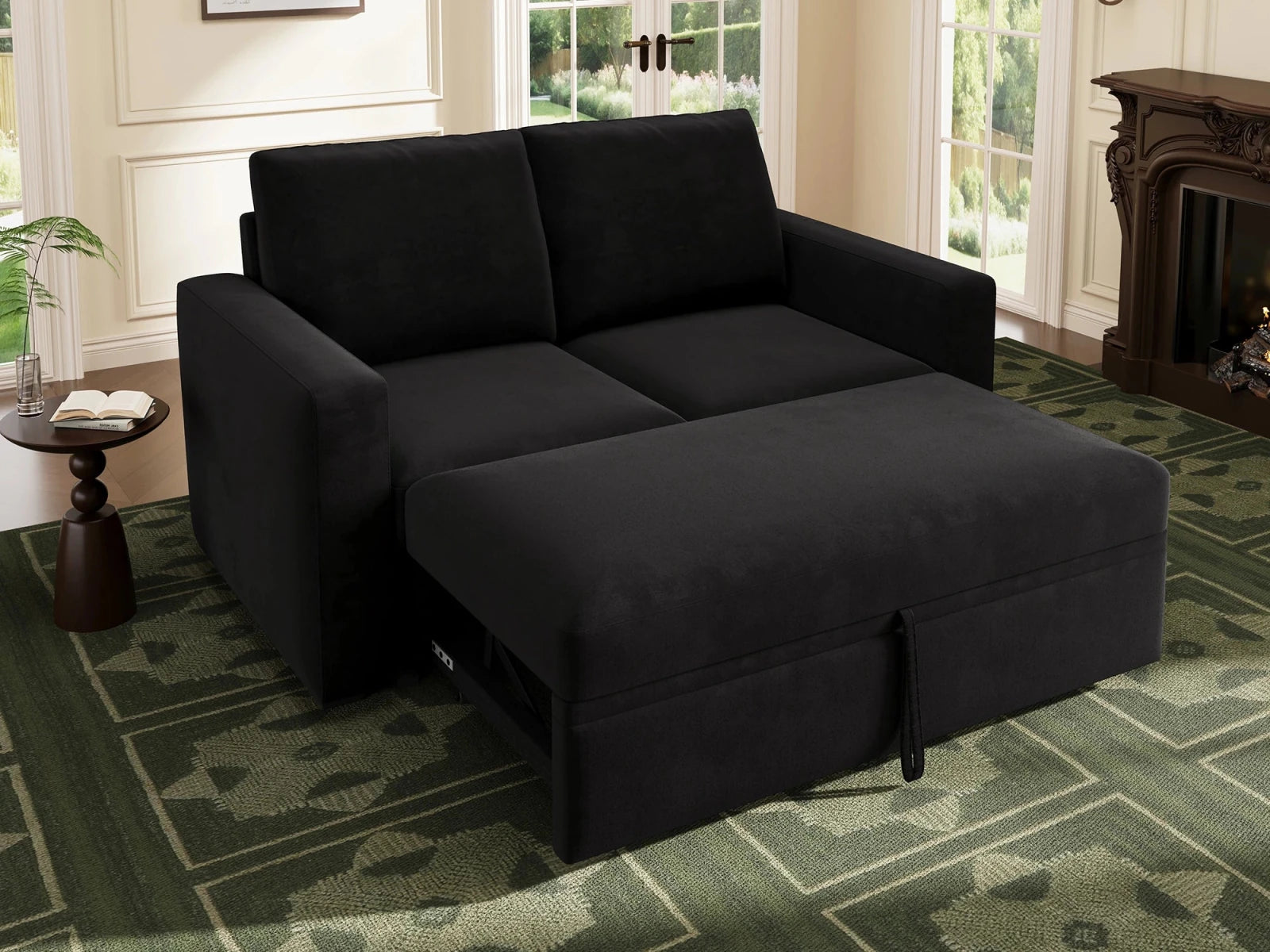 2-Piece Wide Plush Corduroy Modular Sleeper
#Color_Velvet Black