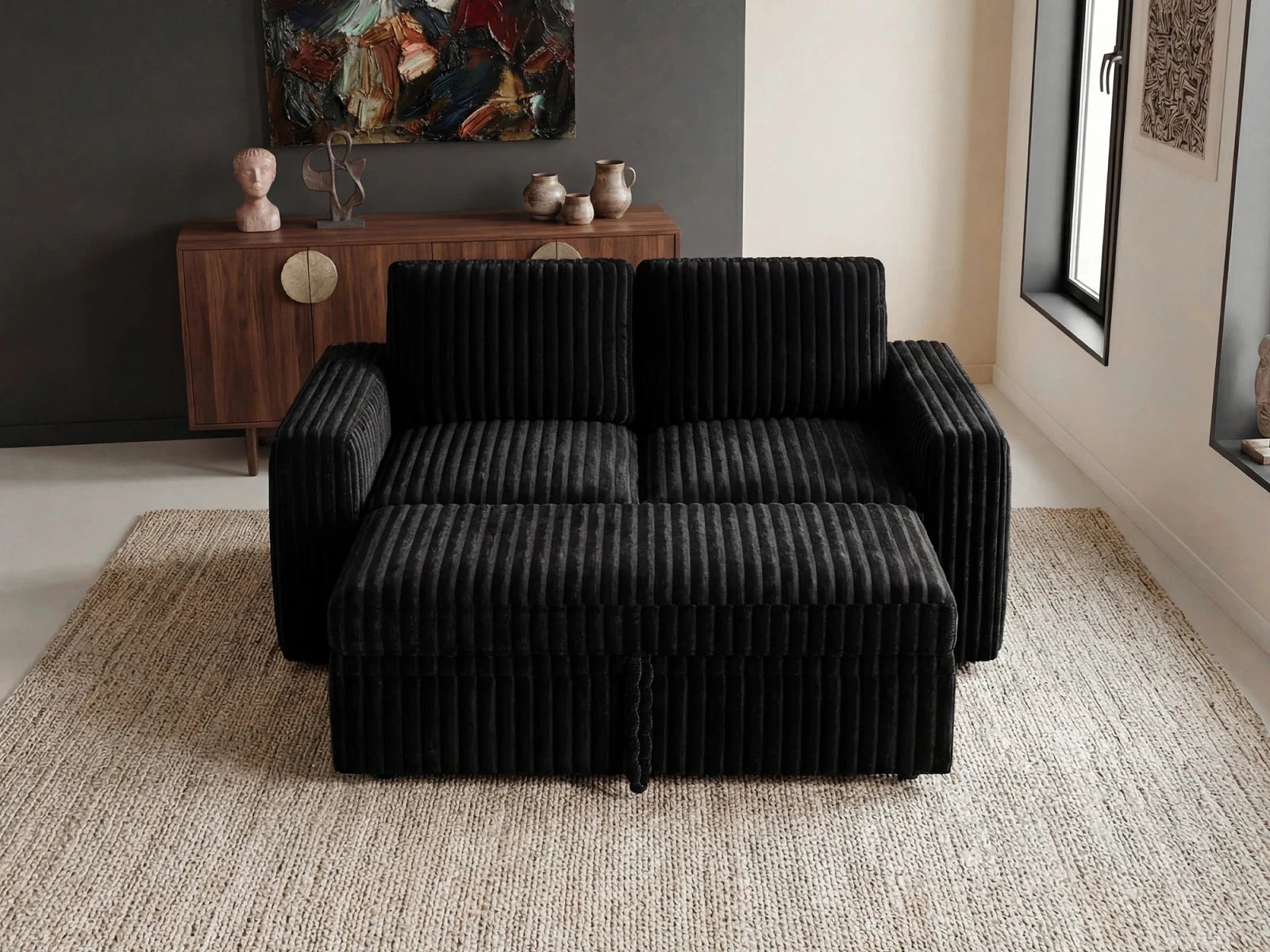 2-Piece Wide Plush Corduroy Modular Sleeper
#Color_Black