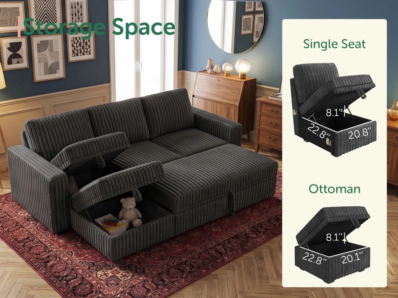 Molit 4-Piece Pull-Out Sectional
#Color_Gray