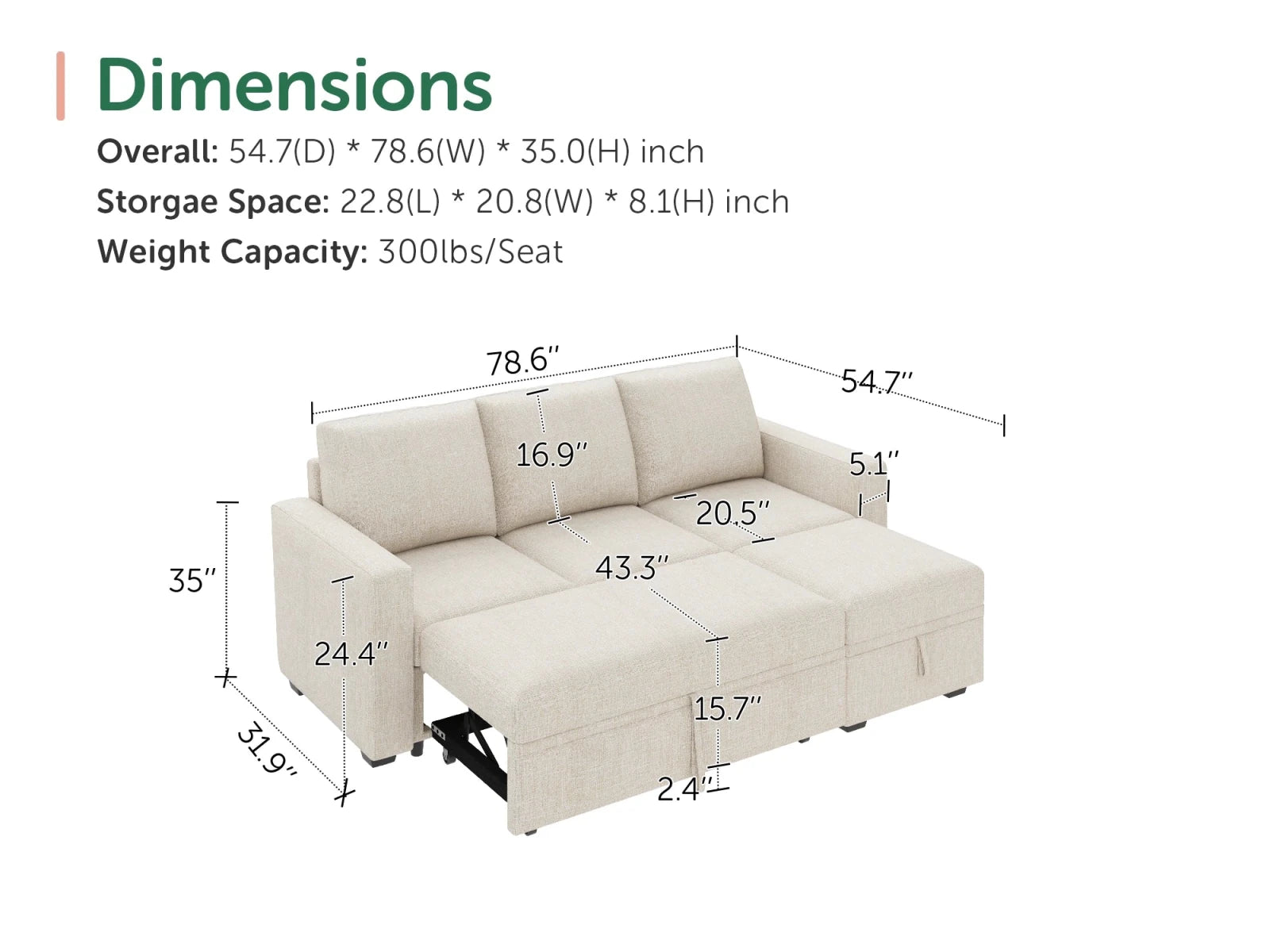 Molit 4-Piece Pull-Out Sectional
#Color_Beige