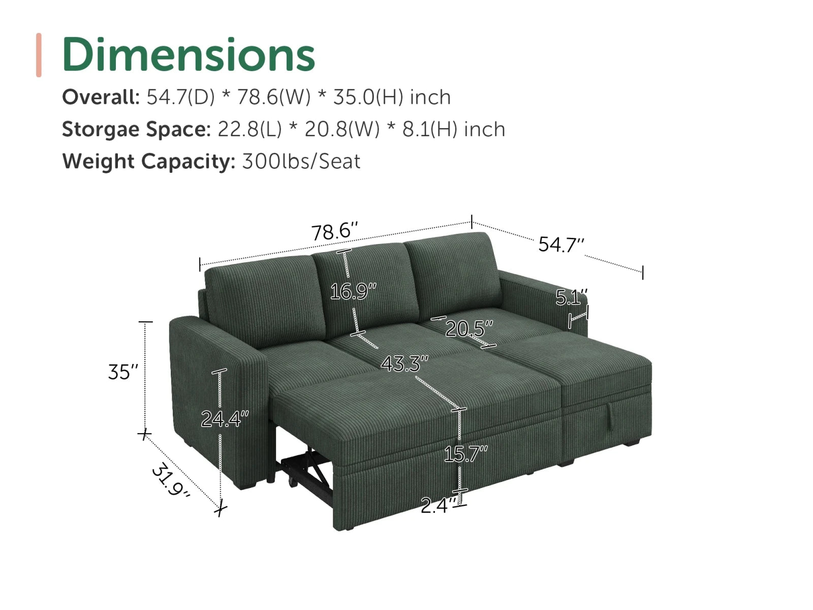 Molit 4-Piece Pull-Out Sectional
#Color_Corduroy Green