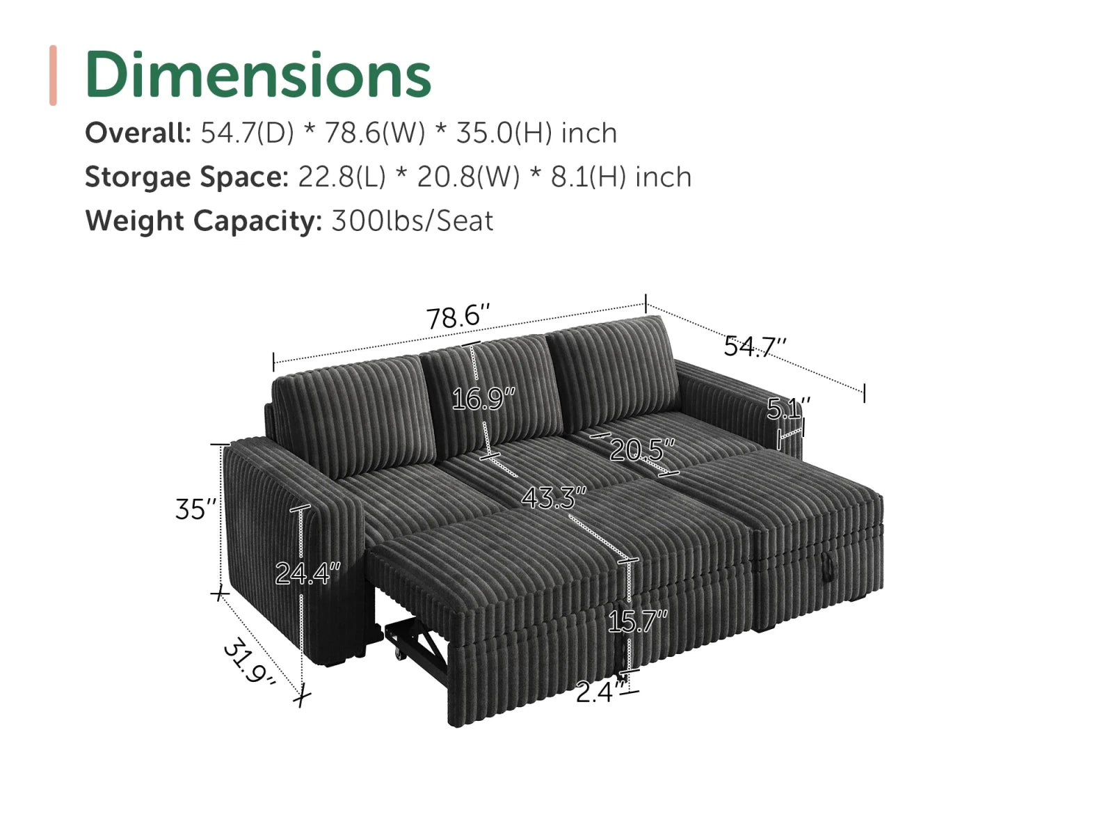Molit 4-Piece Pull-Out Sectional
#Color_Gray