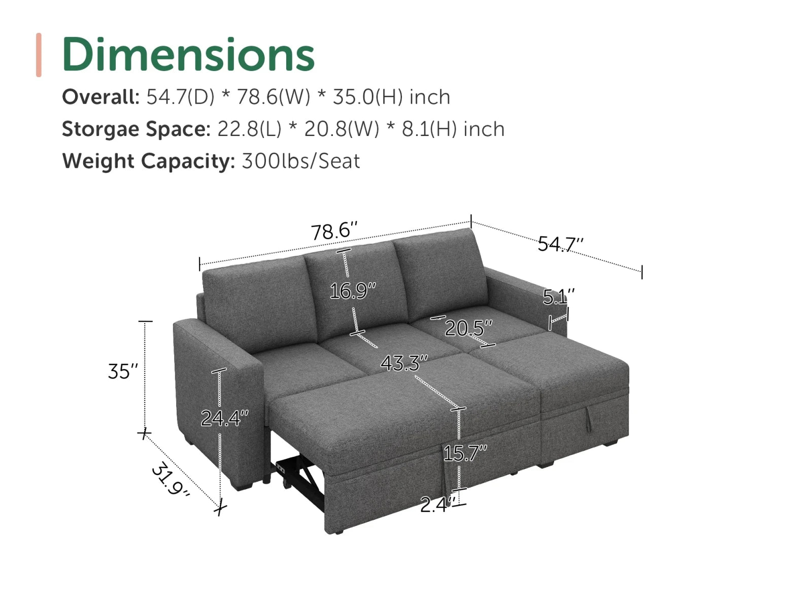Molit 4-Piece Pull-Out Sectional
#Color_Dark Gray