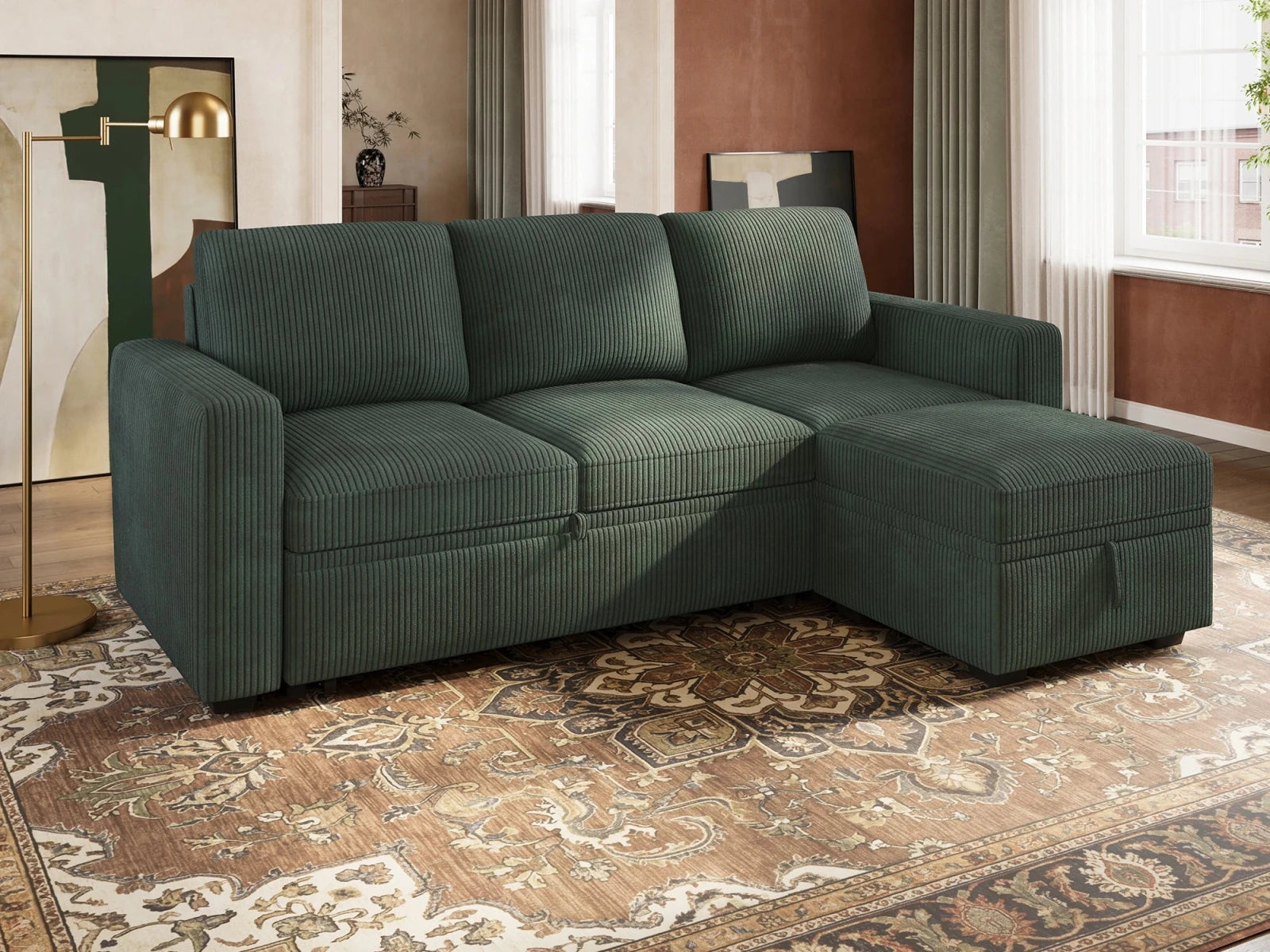 Molit 4-Piece Pull-Out Sectional
#Color_Corduroy Green
