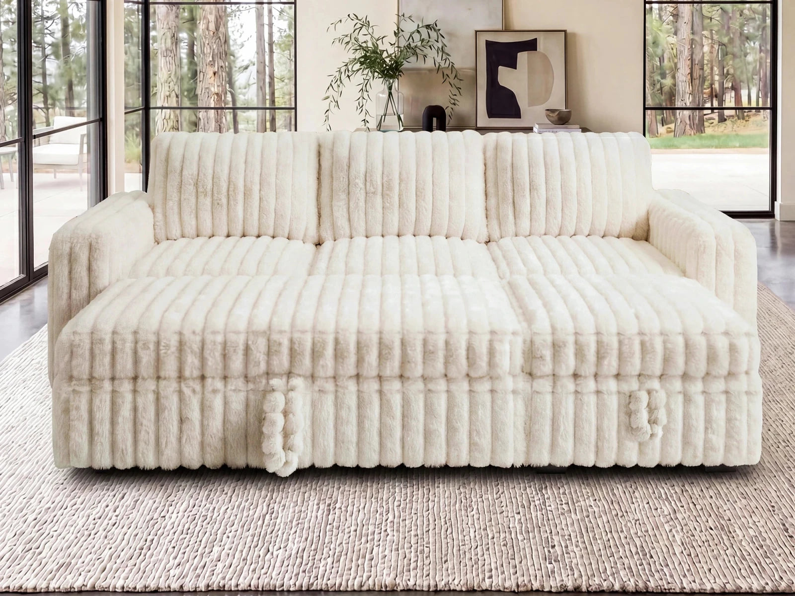 Molit 4-Piece Pull-Out Sectional
#Color_Faux Rabbit Fur Ivory
#Hover