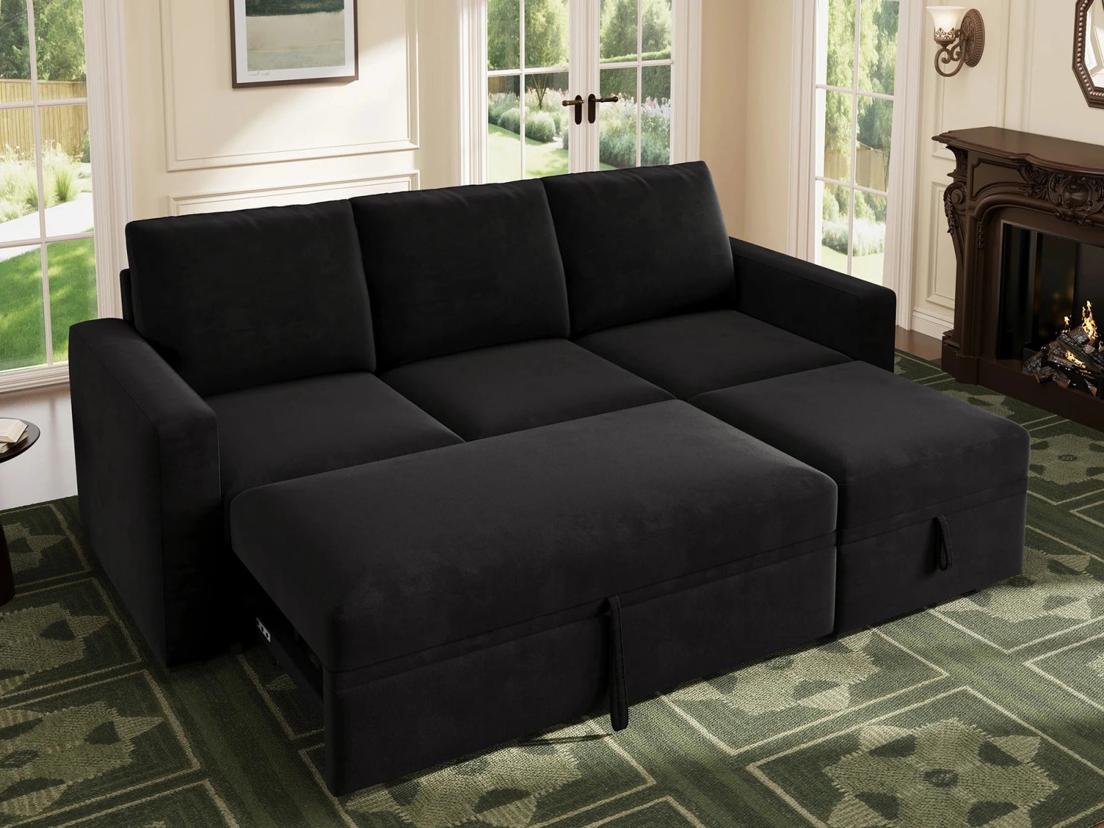 Molit 4-Piece Pull-Out Sectional
#Color_Velvet Black