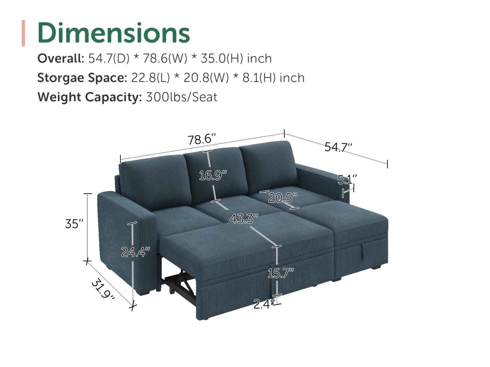 Molit 4-Piece Pull-Out Sectional
#Color_Corduroy Blue