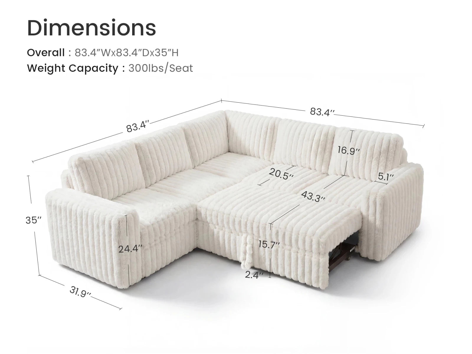 Molit 5-Piece Pull-Out Sectional
#Color_Faux Rabbit Fur Ivory