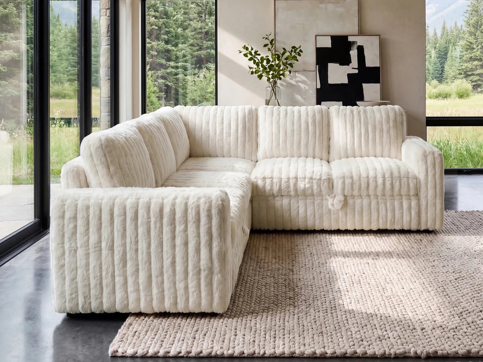 Molit 5-Piece Pull-Out Sectional
#Color_Faux Rabbit Fur Ivory
