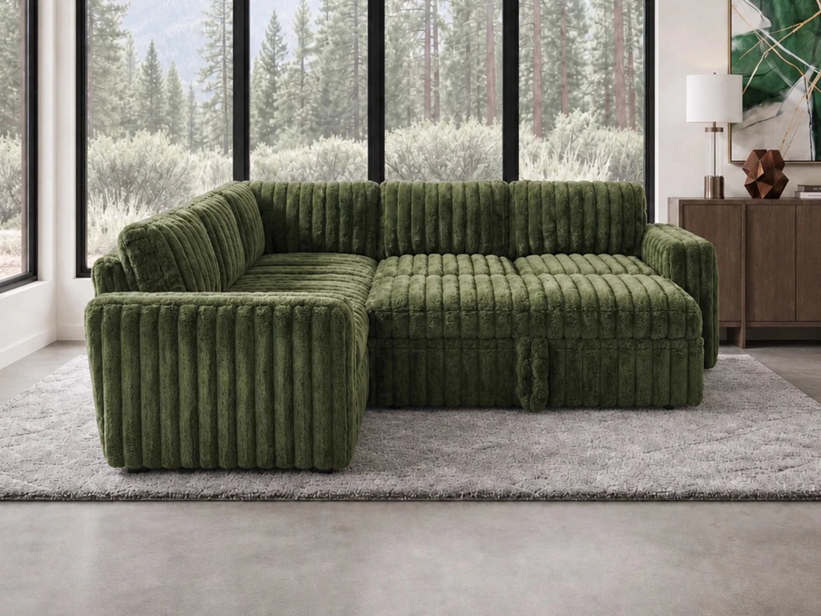 Molit 5-Piece Pull-Out Sectional
#Color_Faux Rabbit Fur Green
#Hover
