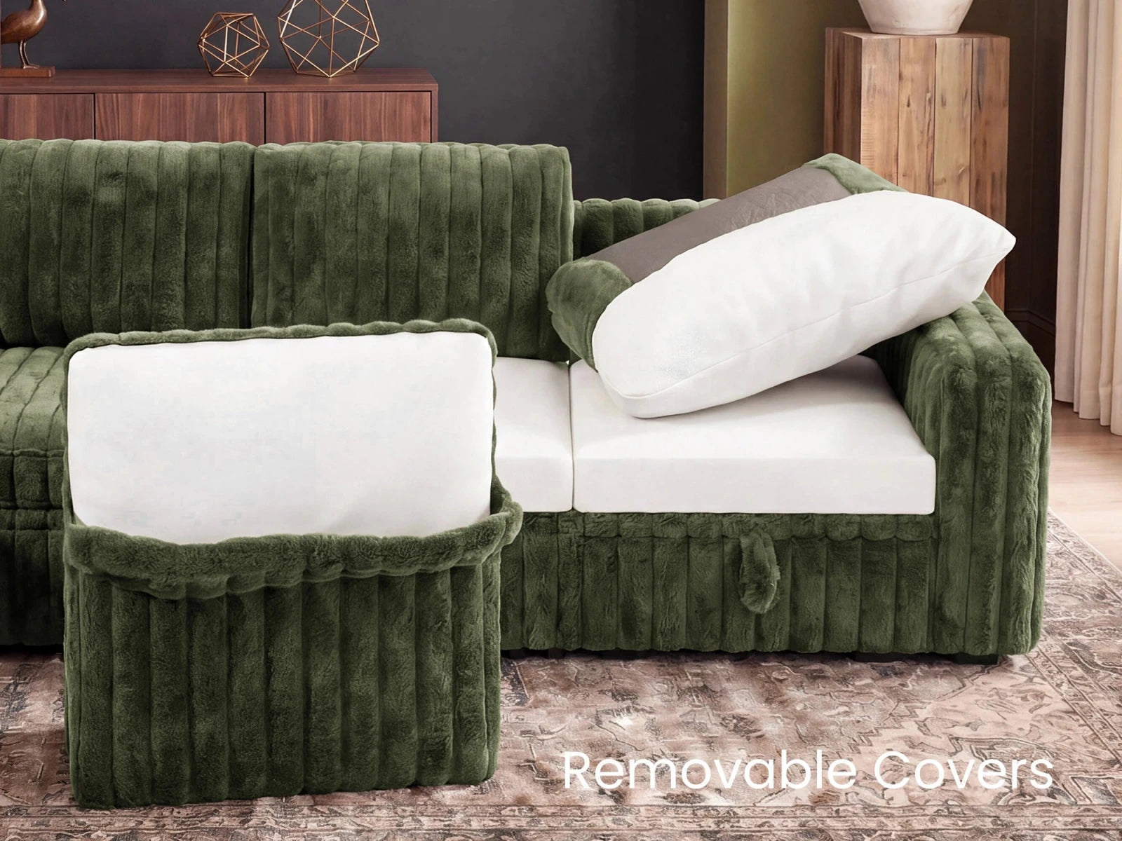 Molit 6-Piece Pull-Out Sectional
#Color_Faux Rabbit Fur Green