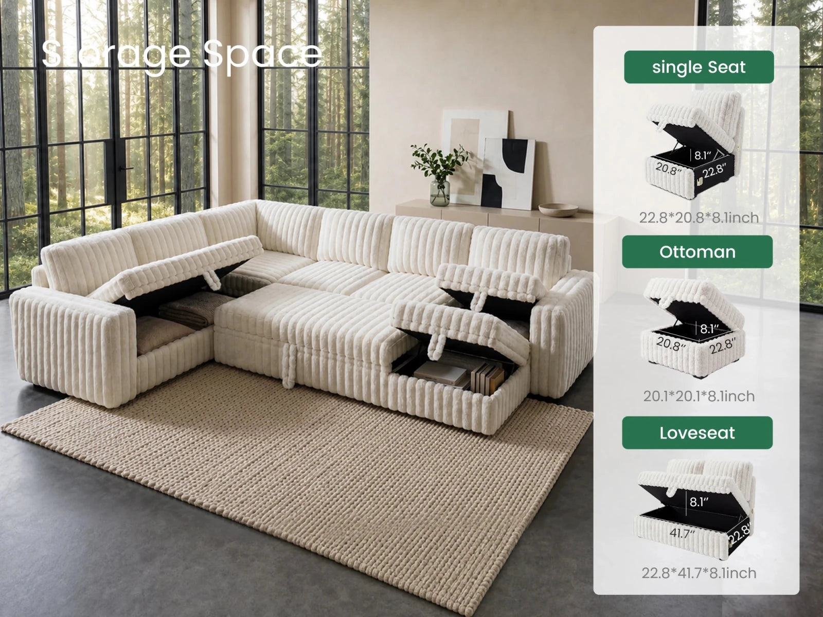 Molit 7-Piece Pull-Out Sectional
#Color_Faux Rabbit Fur Ivory