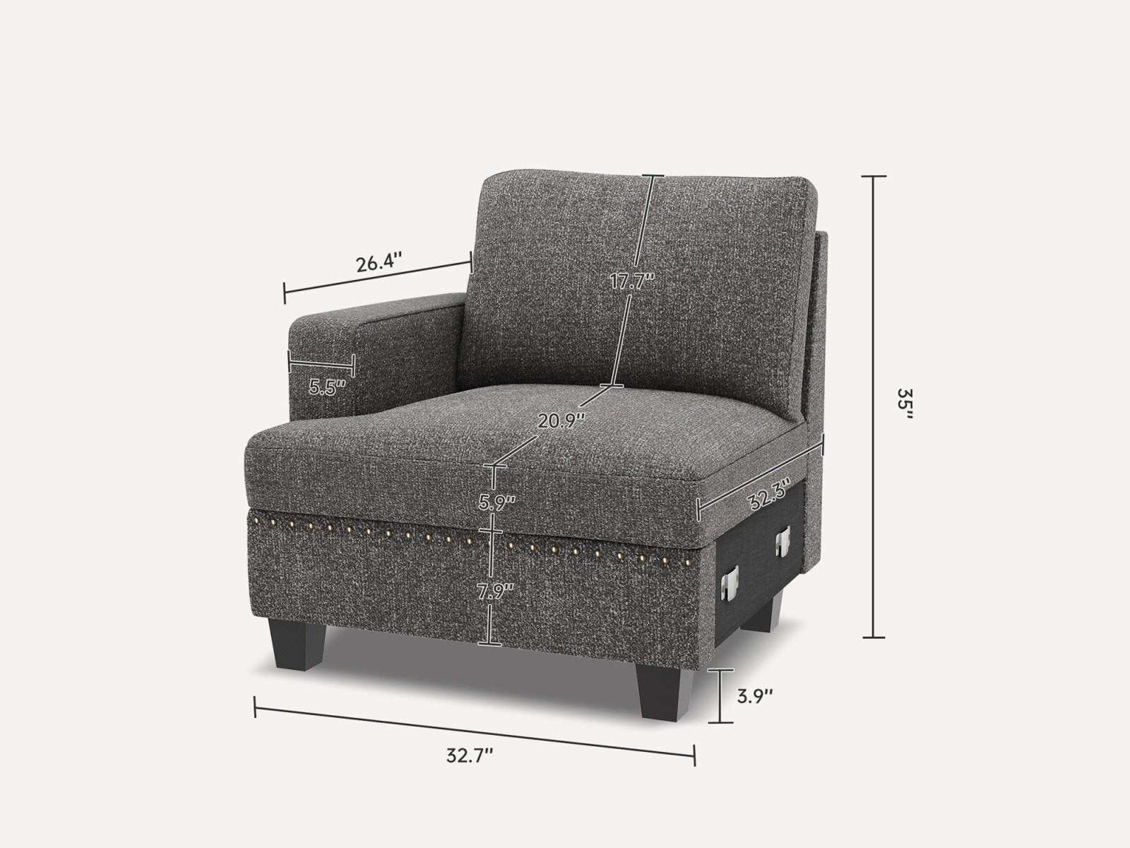 1 Piece Chenille Modular Sectional Seat With Dimensions