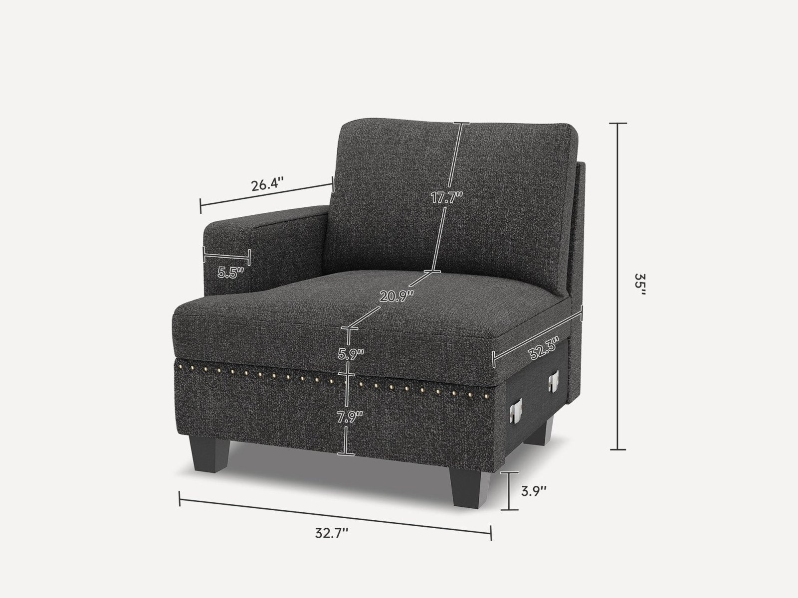 1 Piece Chenille Modular Sectional Seat With Dimensions