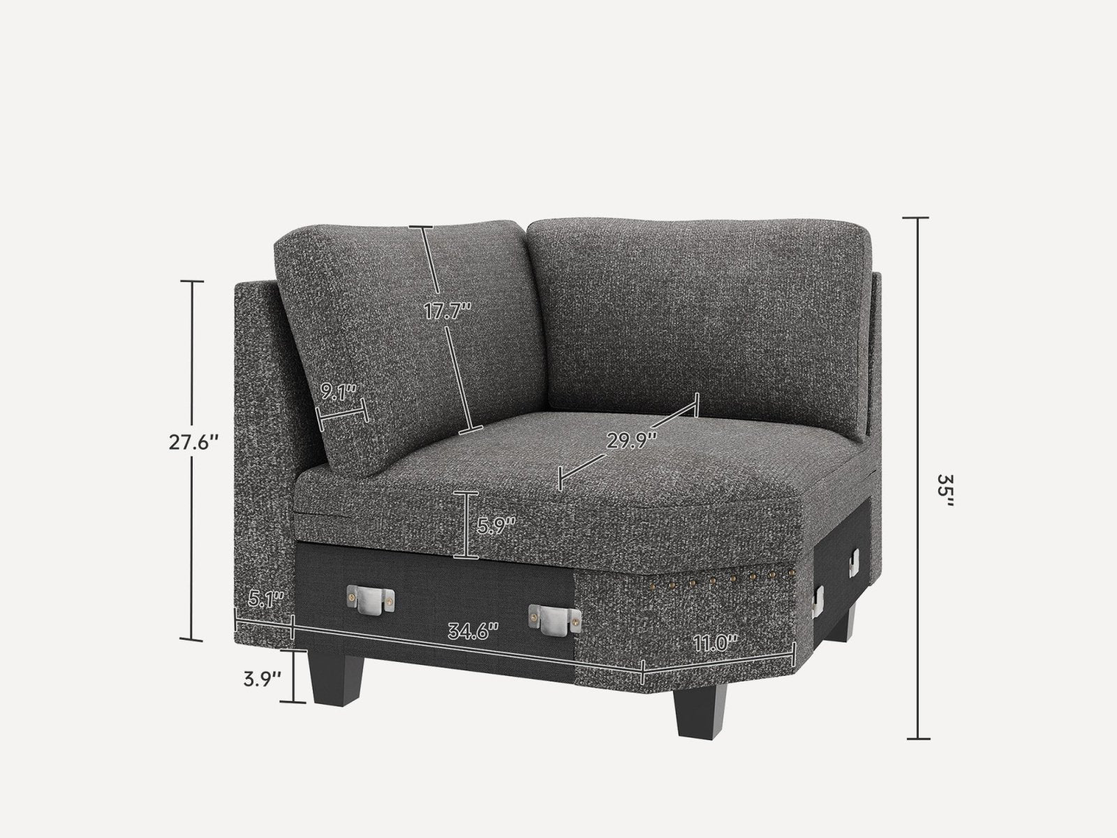 NOLANY 1 Piece Chenille Modular Sectional Corner Seat With Dimension