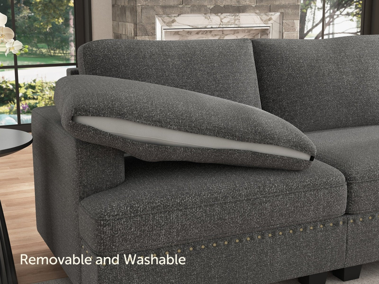 NOLANY U-Shaped Corner Modular Sofa Oversized Convertible Sectional Sofa Couch for Living Room #Color_Light Grey
