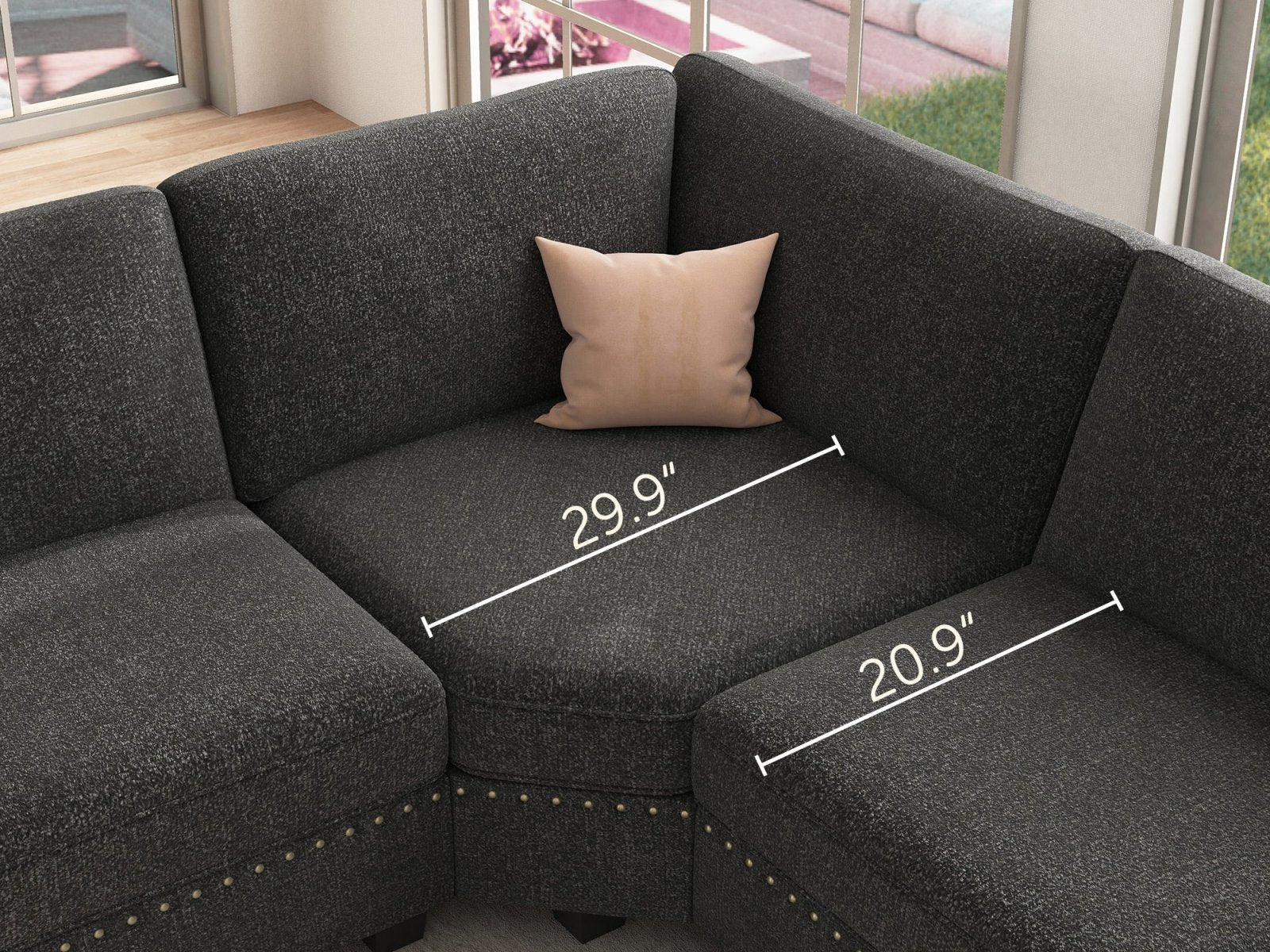 NOLANY U-Shaped Corner Modular Sofa Oversized Convertible Sectional Sofa Couch for Living Room #Color_Dark Grey