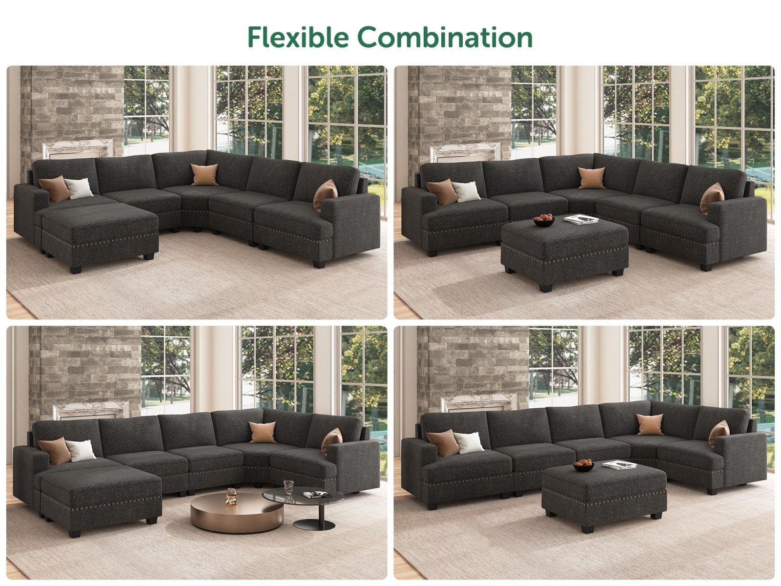NOLANY U-Shaped Corner Modular Sofa Oversized Convertible Sectional Sofa Couch for Living Room #Color_Light Grey