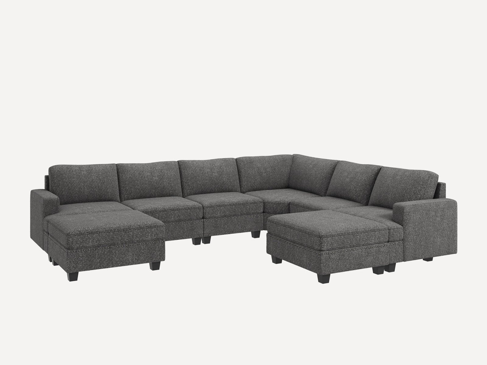 HONBAY 6-Seat Corner Modular Sofa Oversized Sectional Sofa Couch with Two Storage Reversible Ottoman #Color_Light Grey