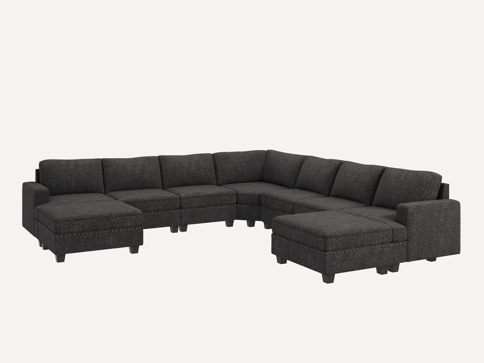 NOLANY 7-Seat Corner Modular Sofa Oversized Sectional Sofa Couch with Two Storage Reversible Ottoman #Color_Dark Grey