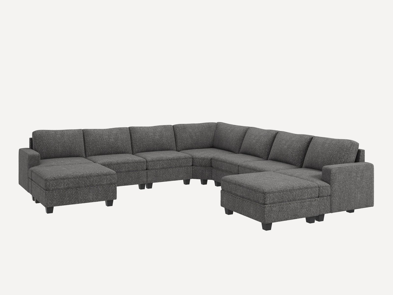 NOLANY 7-Seat Corner Modular Sofa Oversized Sectional Sofa Couch with Two Storage Reversible Ottoman #Color_Light Grey