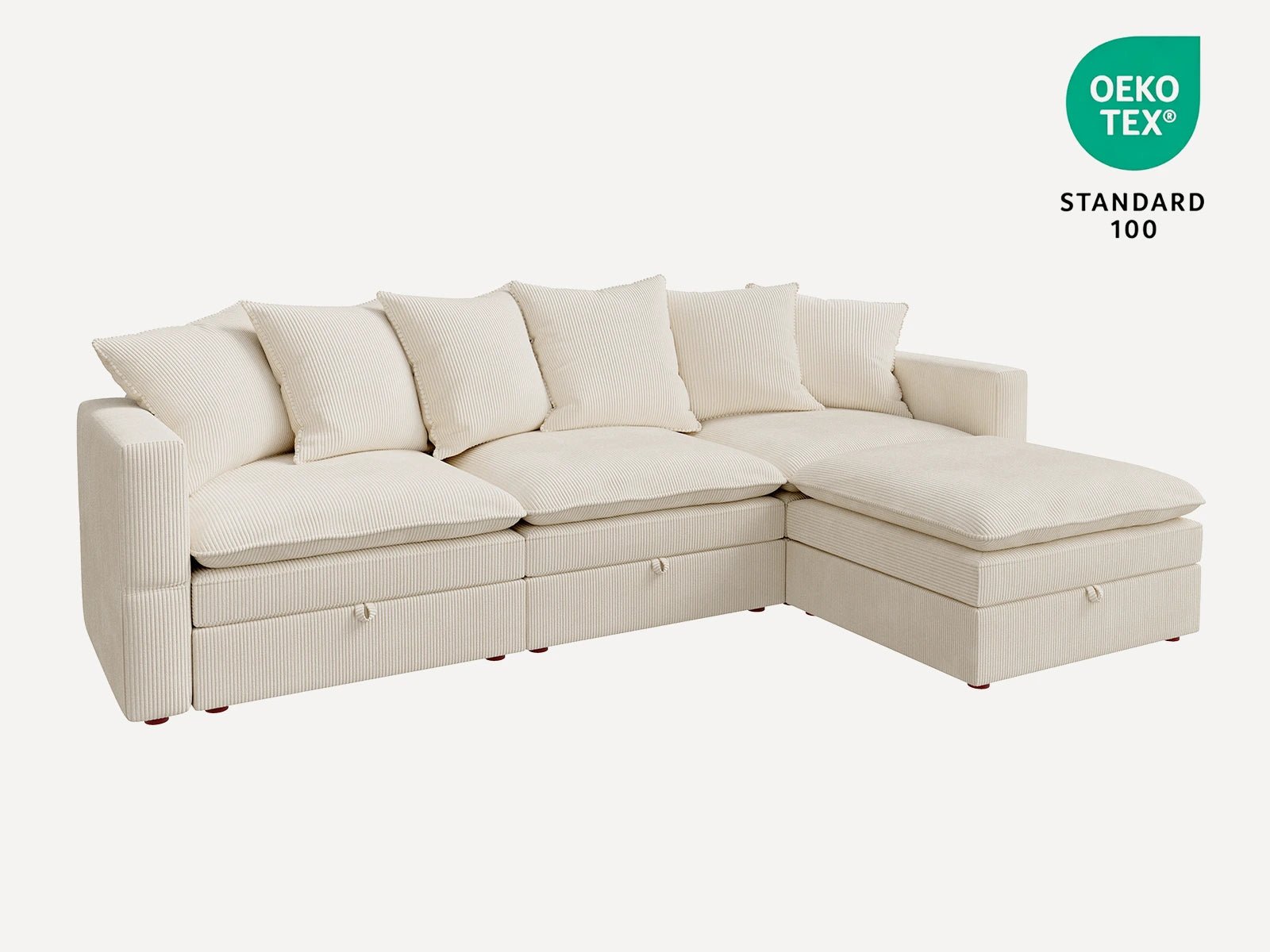 HONBAY 4-Piece Plush double-layer Cushion Corduroy Modular L-Shaped Sectional Cloud Sofa
#Color_Corduroy Beige