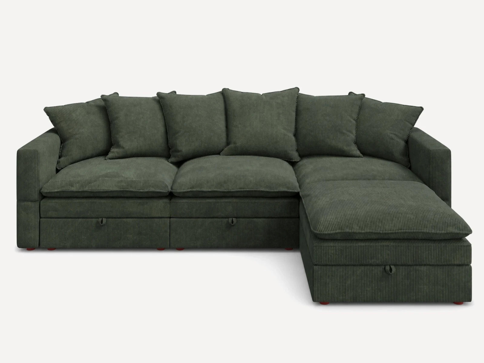 HONBAY 4-Piece Plush double-layer Cushion Corduroy Modular L-Shaped Sectional Cloud Sofa
#Color_Corduroy Green