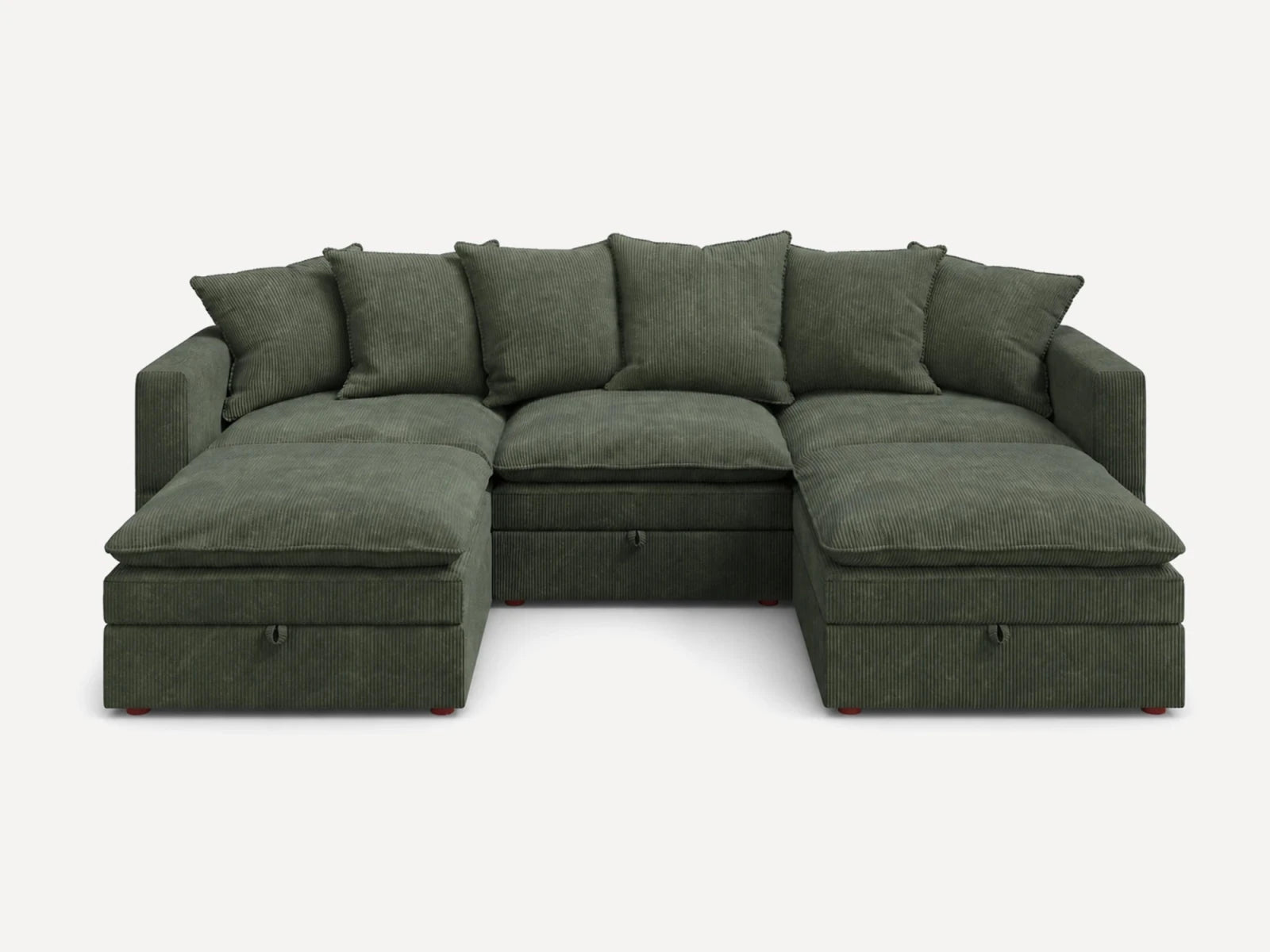 HONBAY 5-Piece Plush double-layer Cushion Corduroy Modular U-Shaped Sectional Cloud Sofa
#Color_Corduroy Green