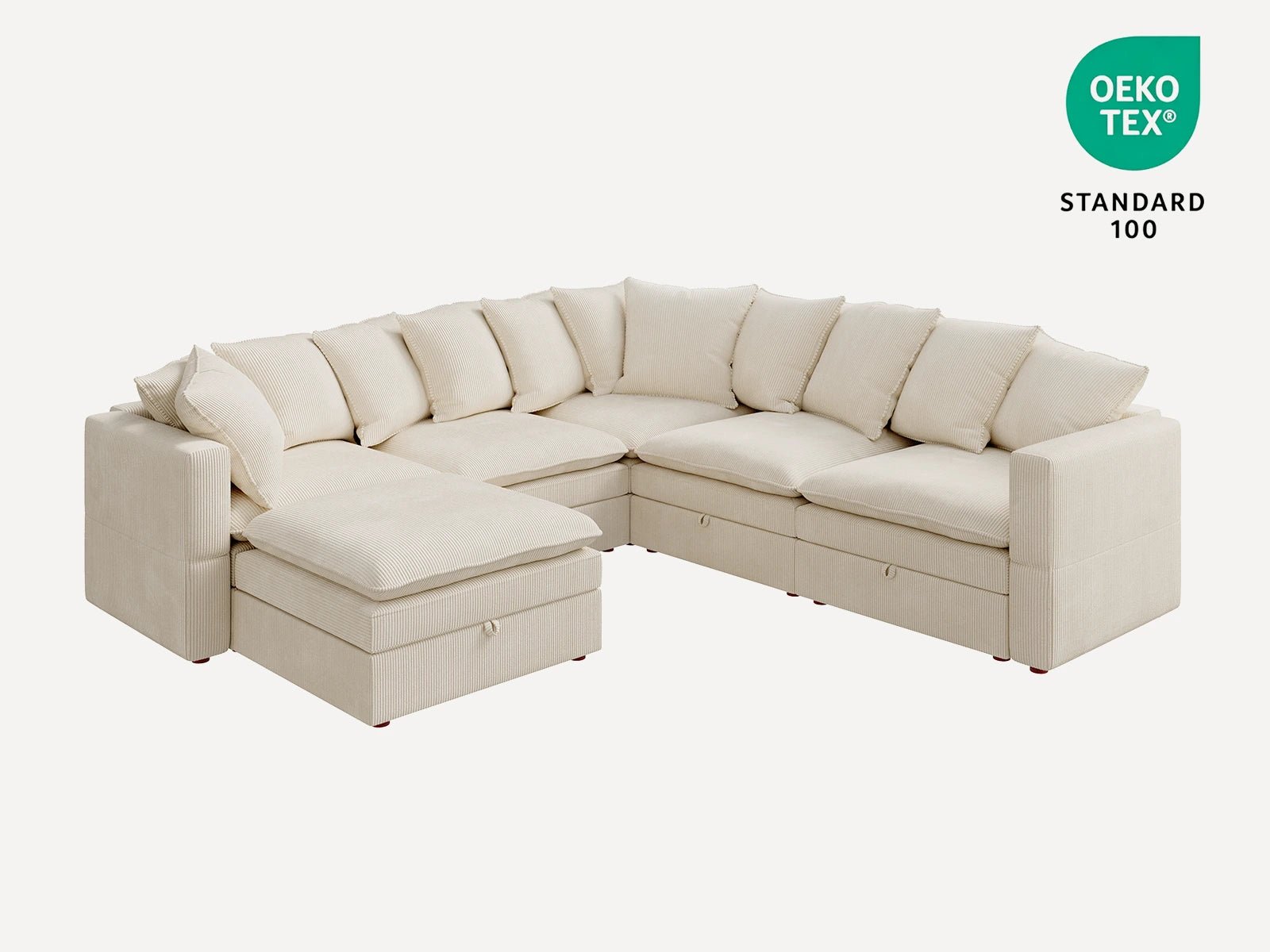 HONBAY 6-Piece Plush double-layer Cushion Corduroy Modular U-Shaped Sectional Cloud Sofa
#Color_Corduroy Beige
