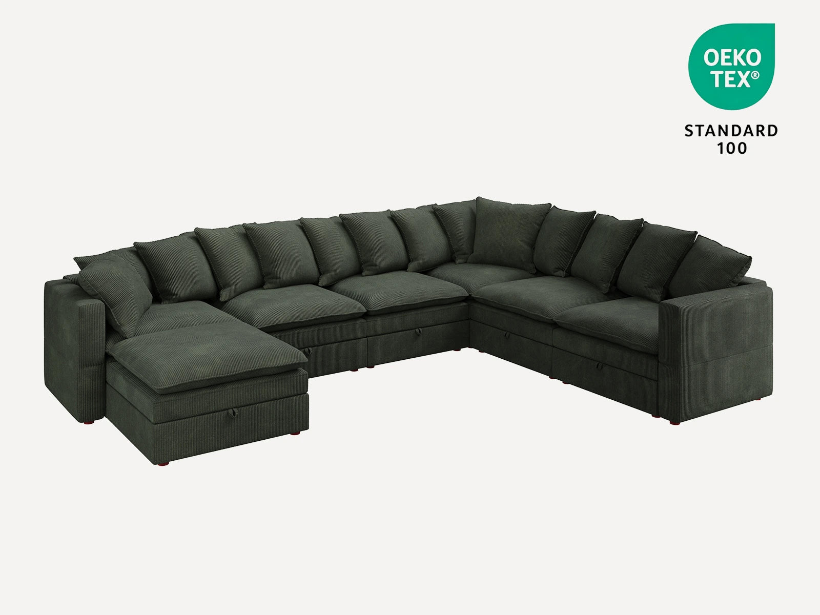HONBAY 7-Piece Plush double-layer Cushion Corduroy Modular U-Shaped Sectional Cloud Sofa
#Color_Corduroy Green