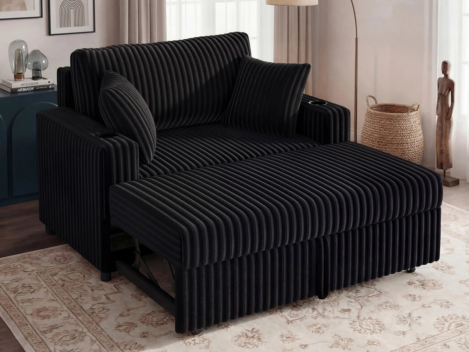 Wide Plush Corduroy Pull-out Sleeper Loveseat
#Color_Corduroy Black